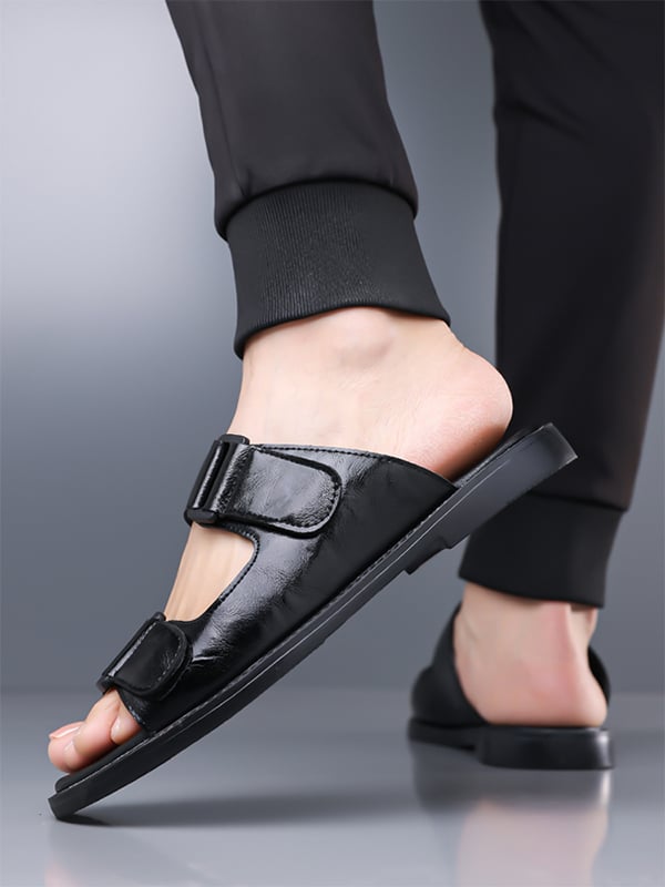 Black Plain Slip On Slides