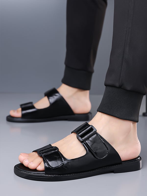 Black Plain Slip On Slides