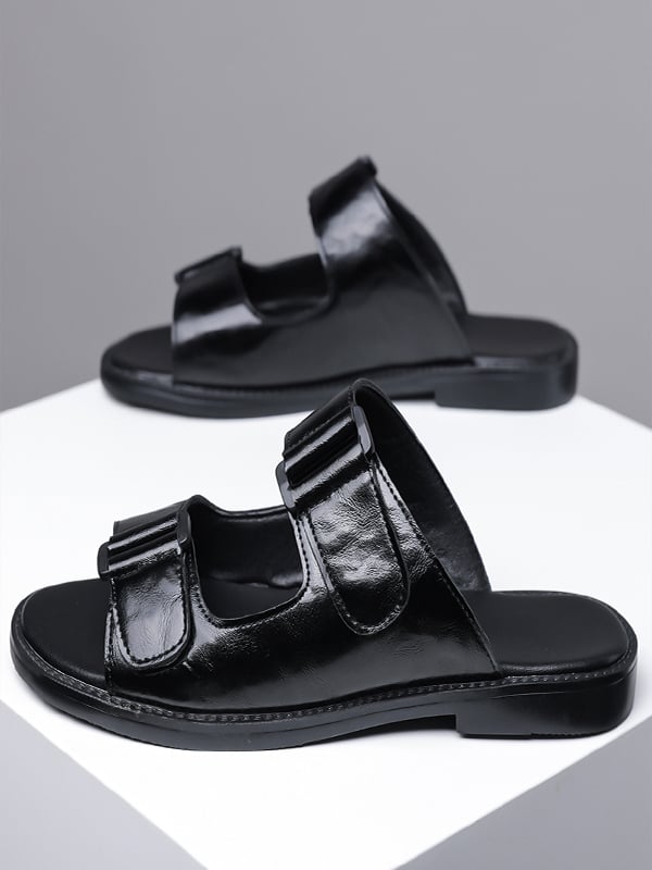 Black Plain Slip On Slides