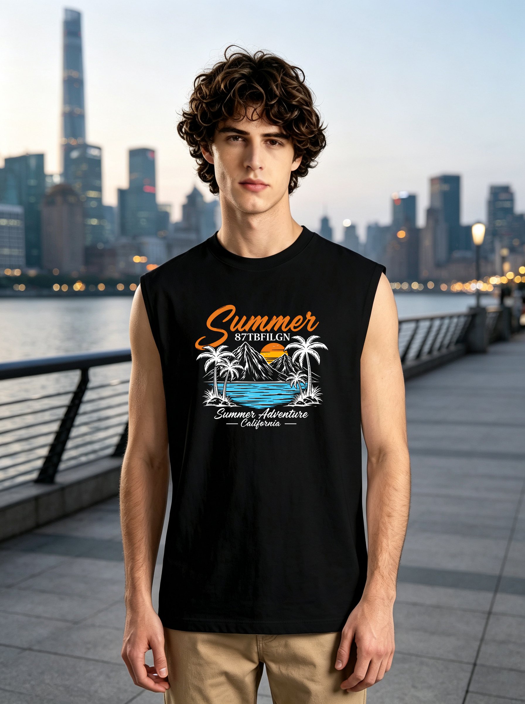 Black Graphic Print Regular Fit Tank Top