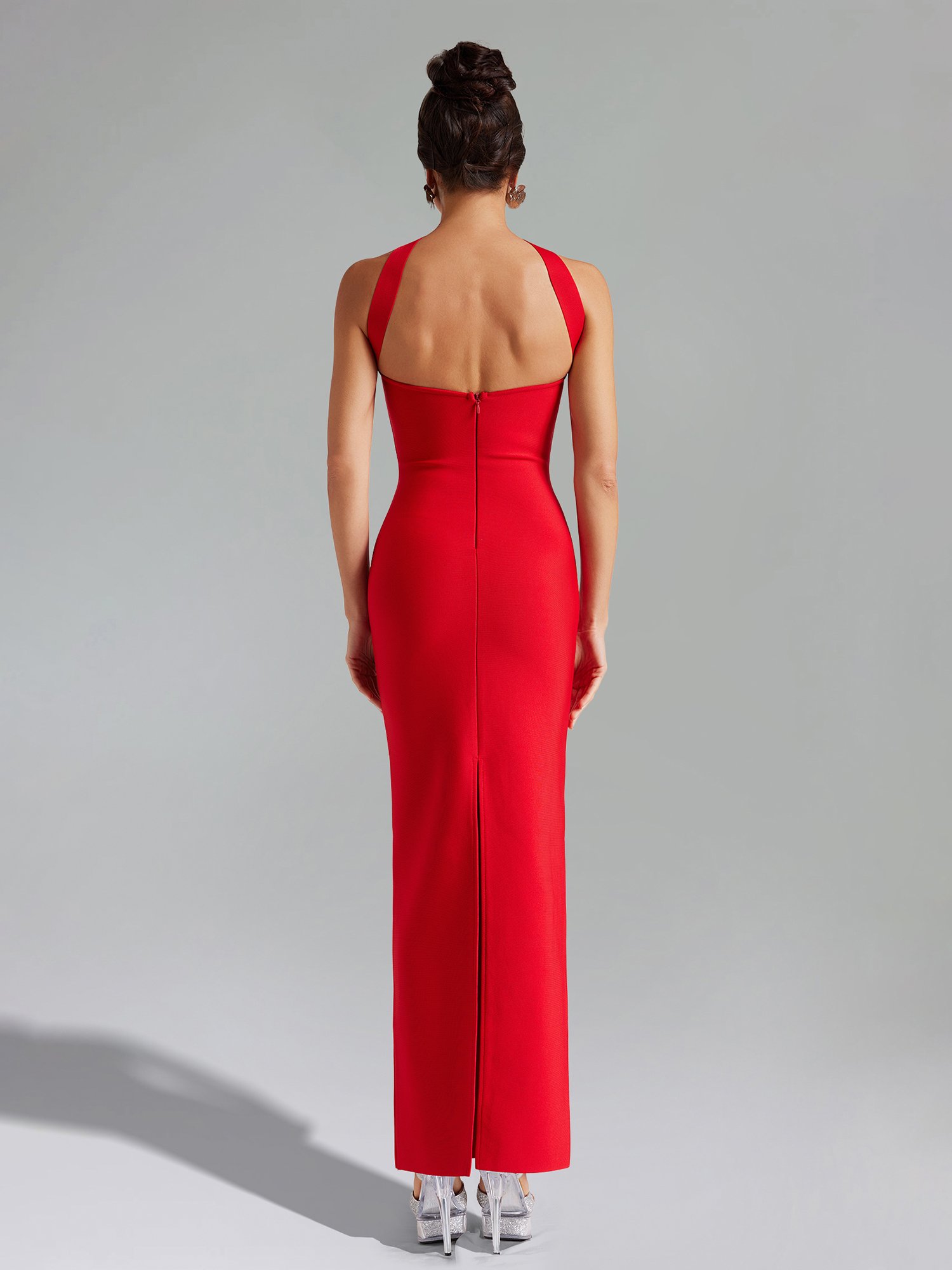Red Halter Neck Strapless Maxi Dress