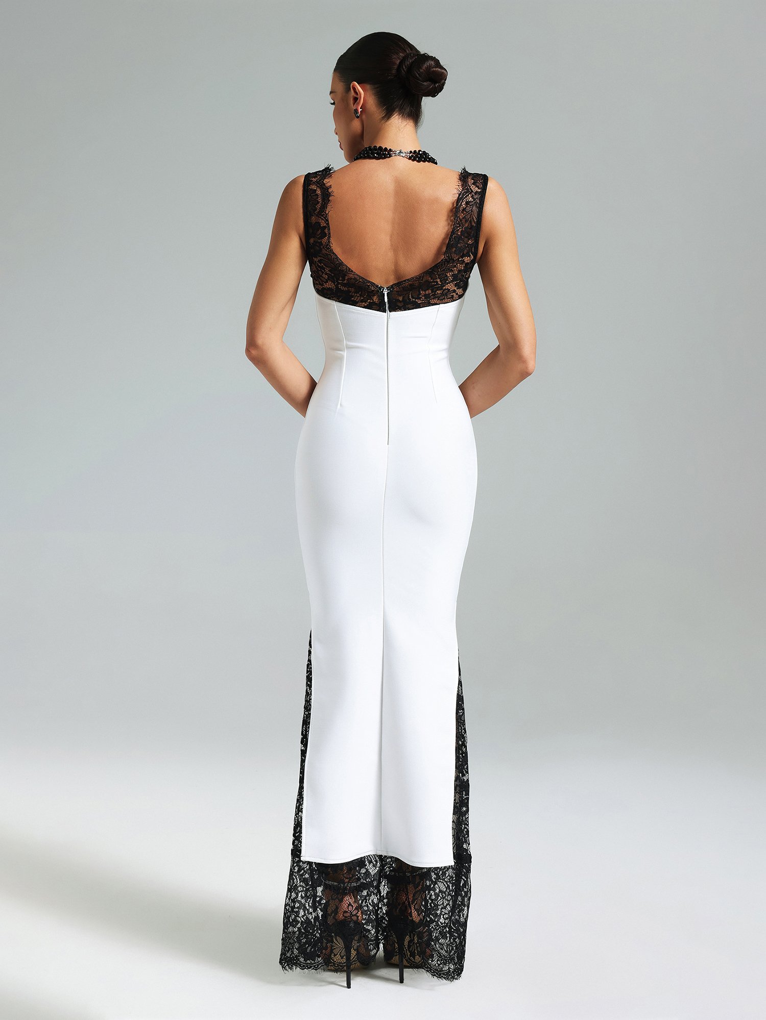 White Bodycon Maxi Dress with Lace Accent