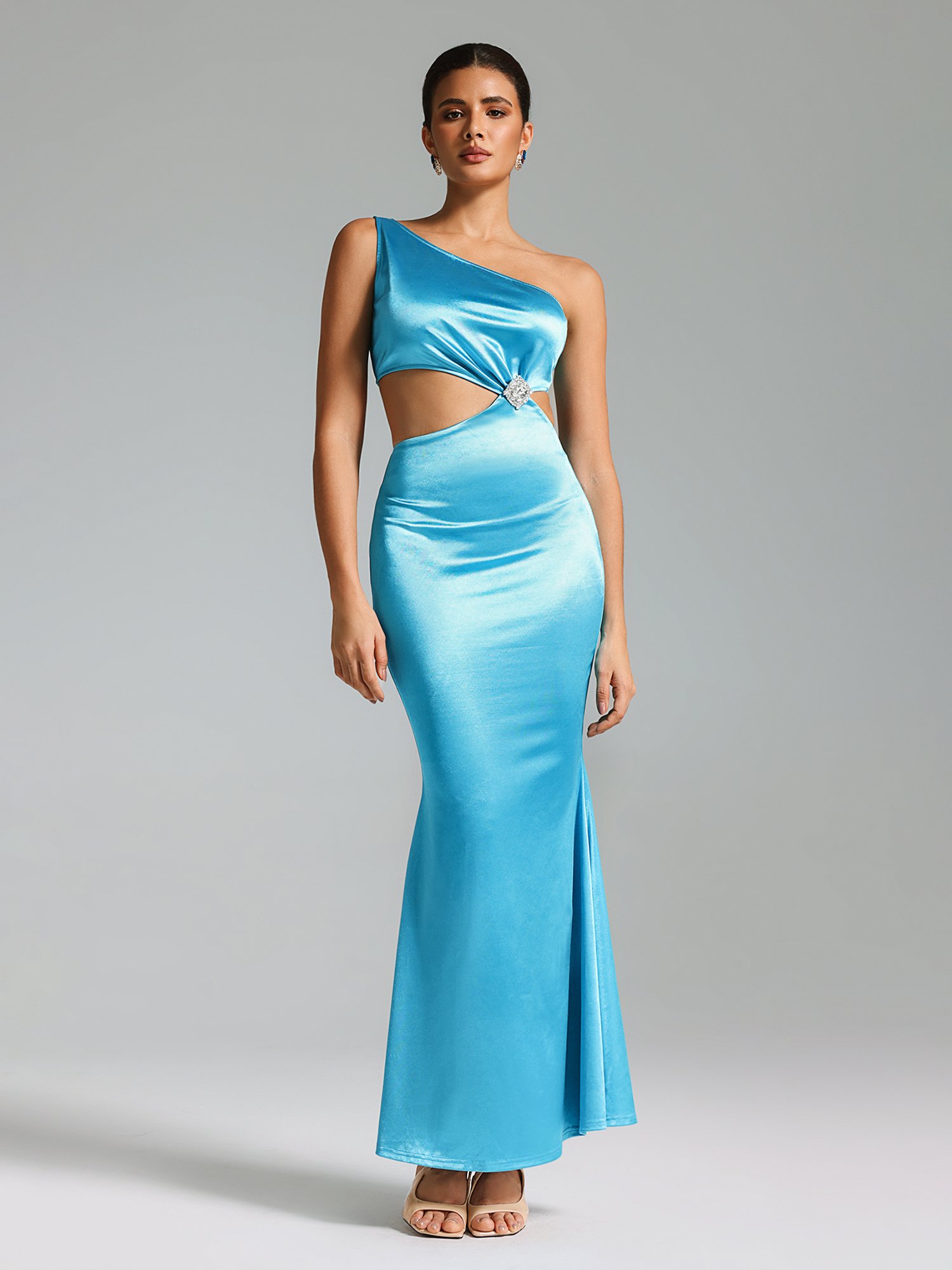 Blue Bodycon Maxi Dress with Cutout Detail - Sleeveless Daytime Style