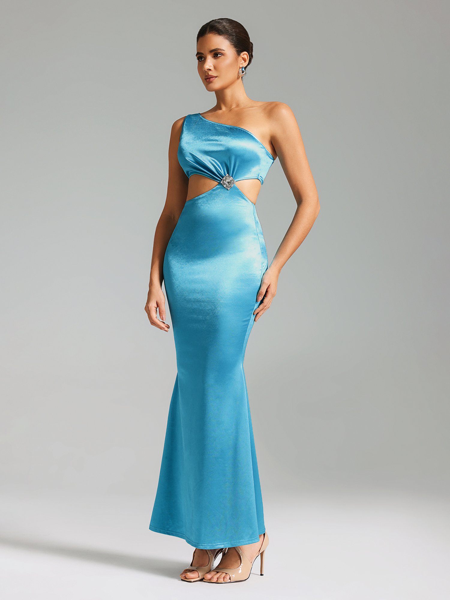Blue Bodycon Maxi Dress with Cutout Detail - Sleeveless Daytime Style