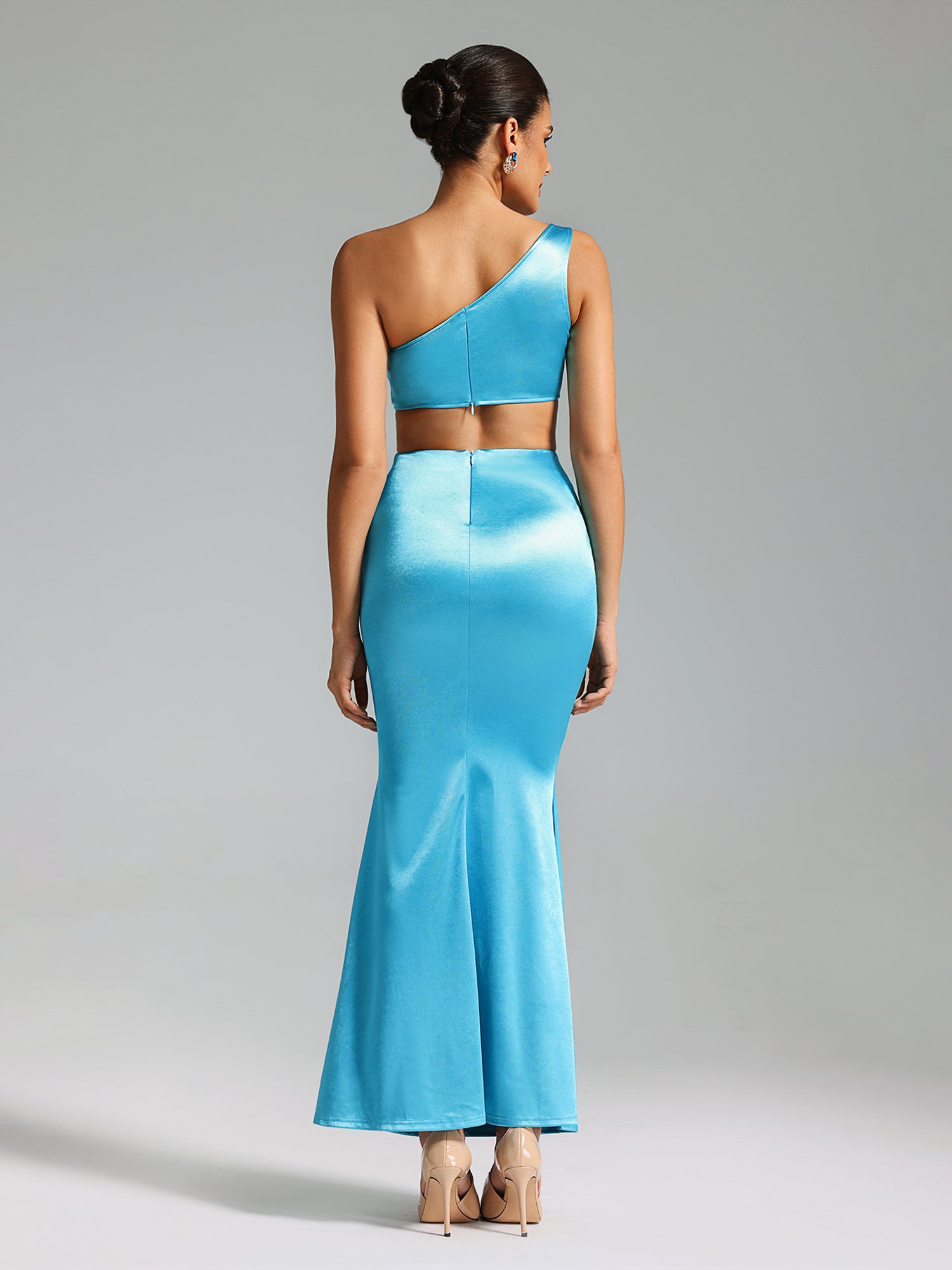Blue Bodycon Maxi Dress with Cutout Detail - Sleeveless Daytime Style