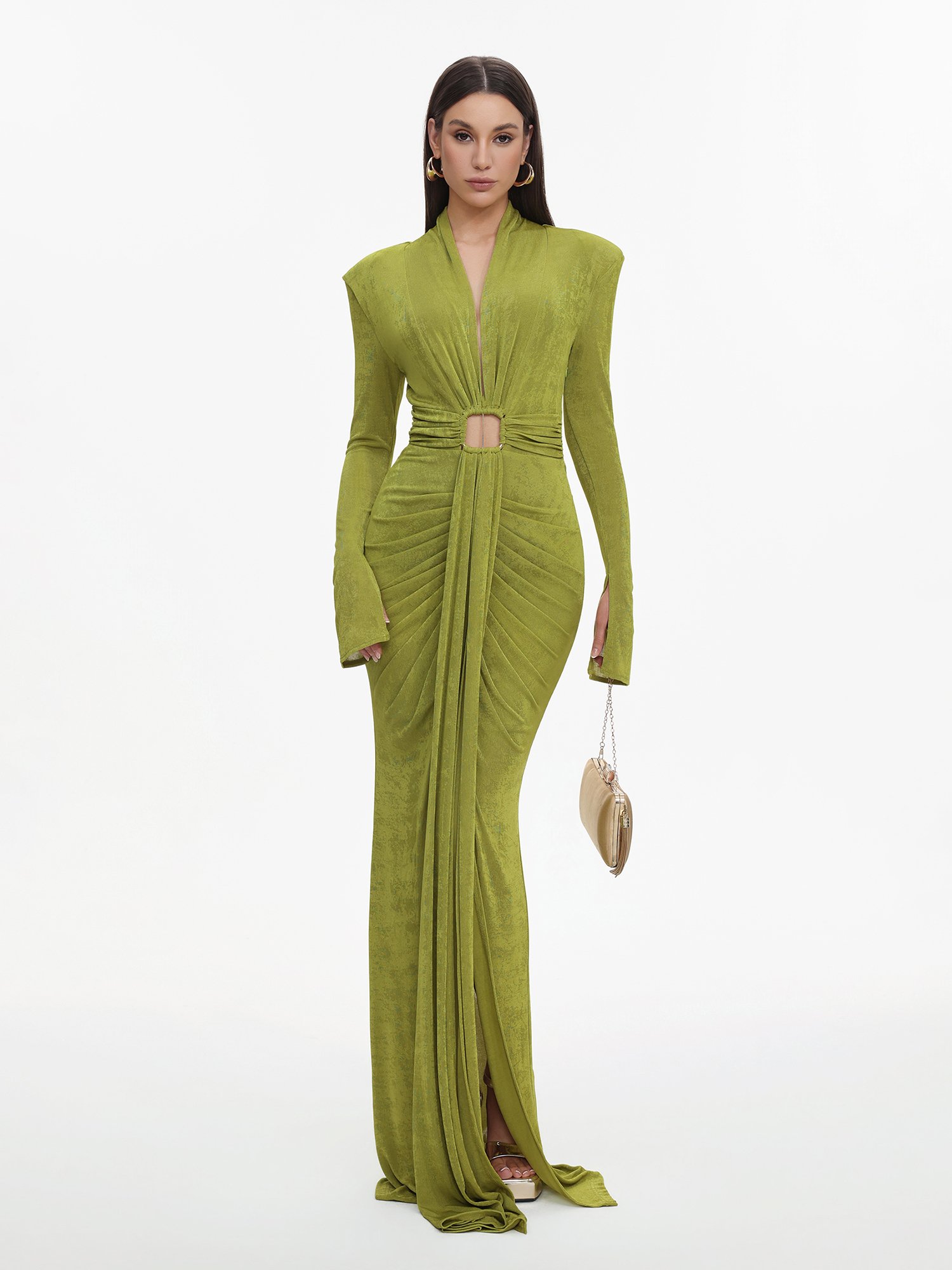 Green Long Sleeve Bodycon Maxi Dress