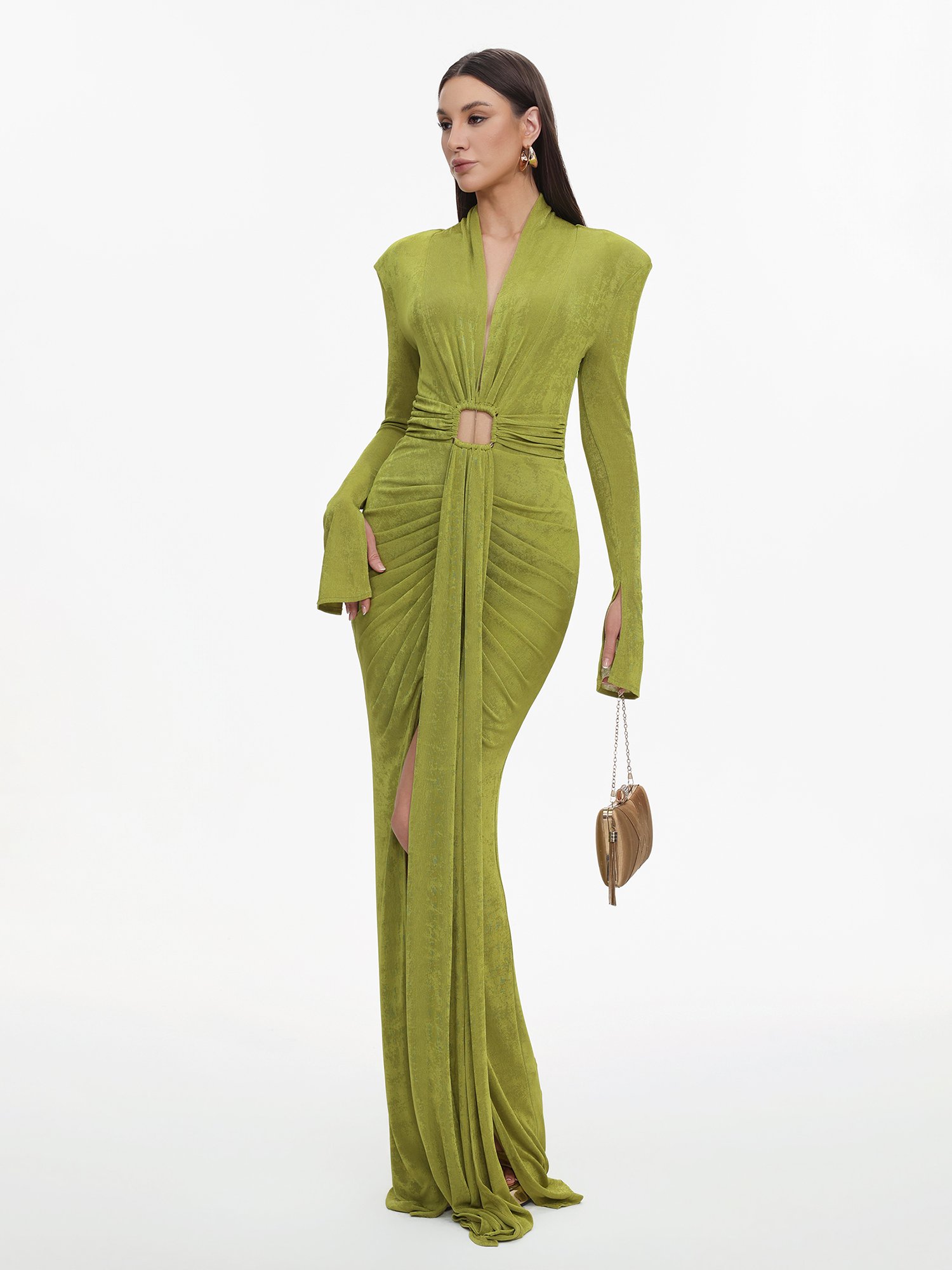 Green Long Sleeve Bodycon Maxi Dress
