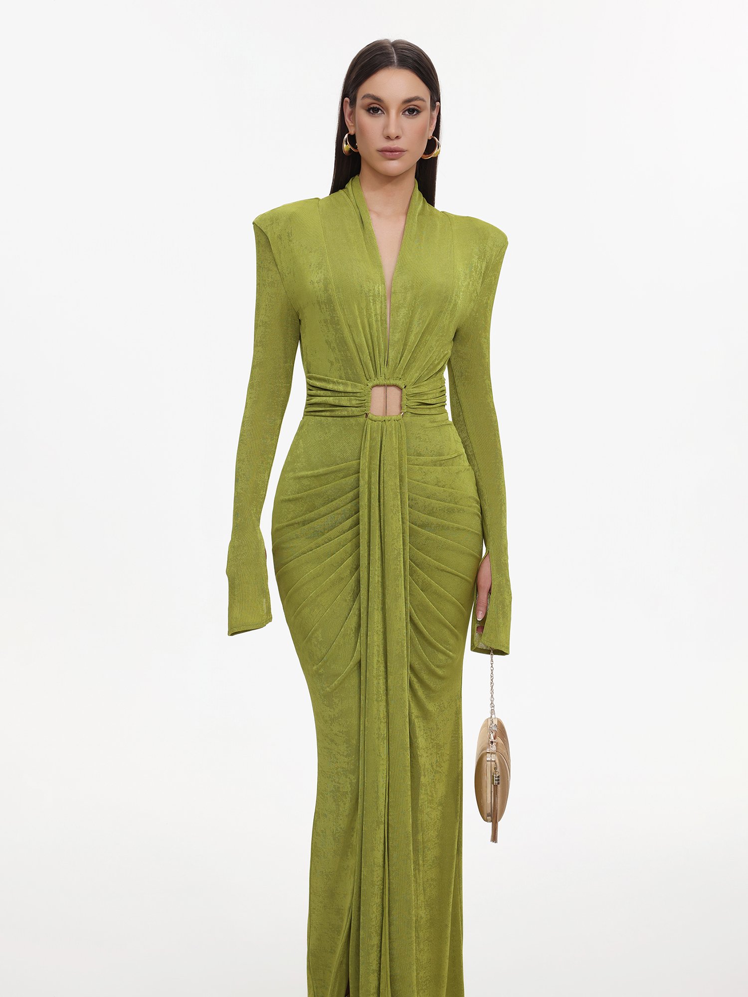 Green Long Sleeve Bodycon Maxi Dress