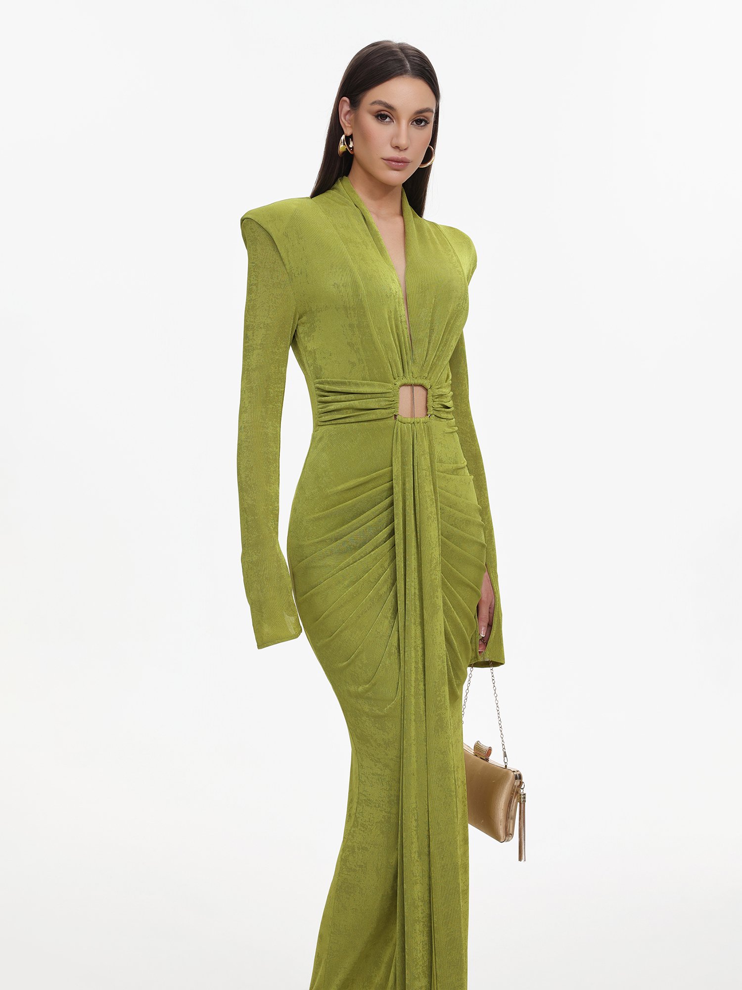 Green Long Sleeve Bodycon Maxi Dress