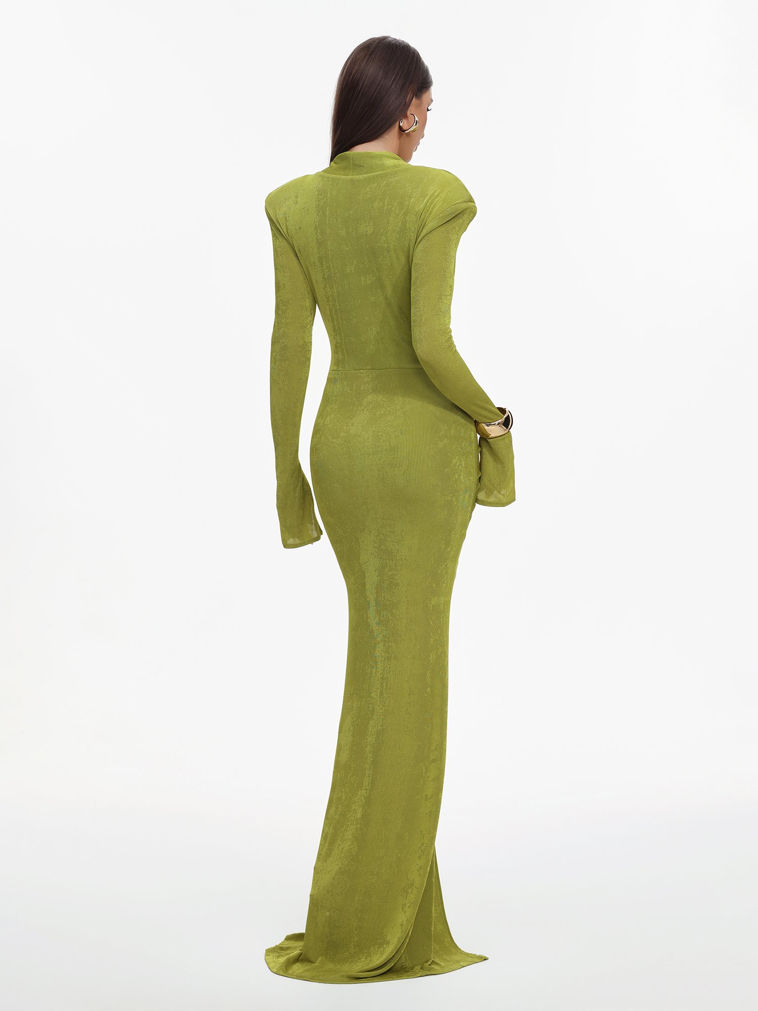 Green Long Sleeve Bodycon Maxi Dress