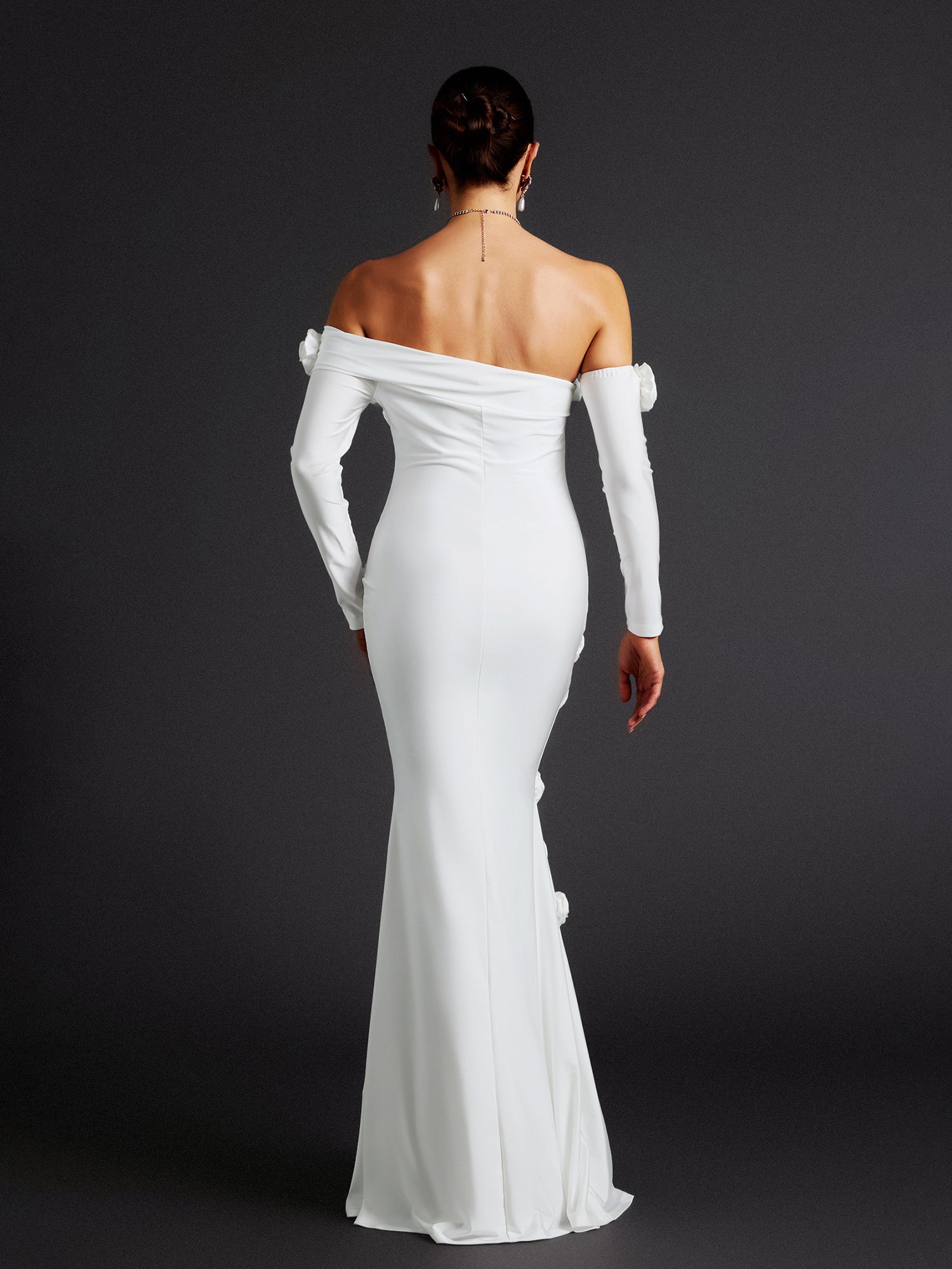 White Bodycon Maxi Dress with Floral Detail