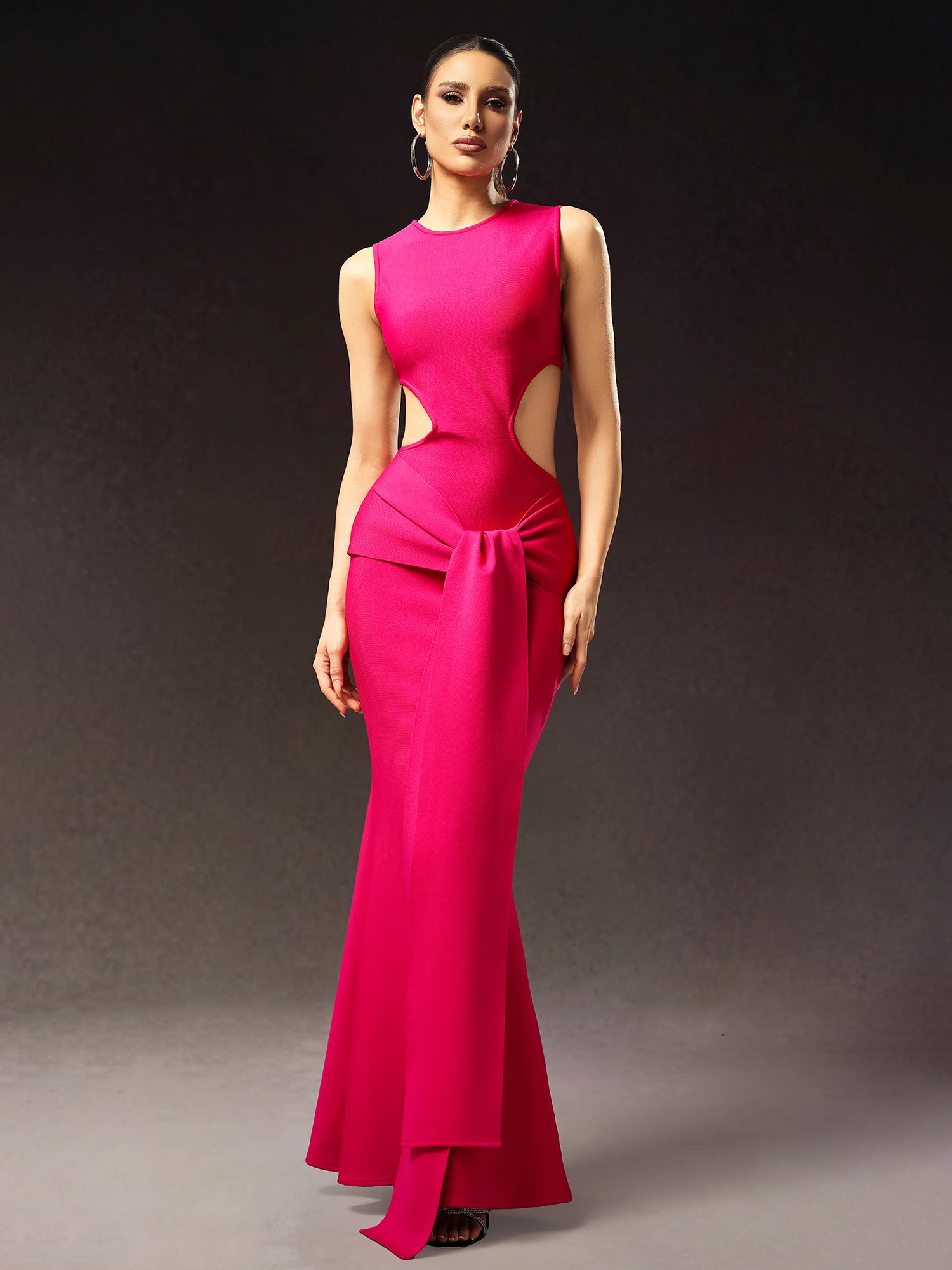 Dark Pink Sleeveless Mermaid Hem Maxi Dress with Cut-Out Details - Ideal for Daytime Events