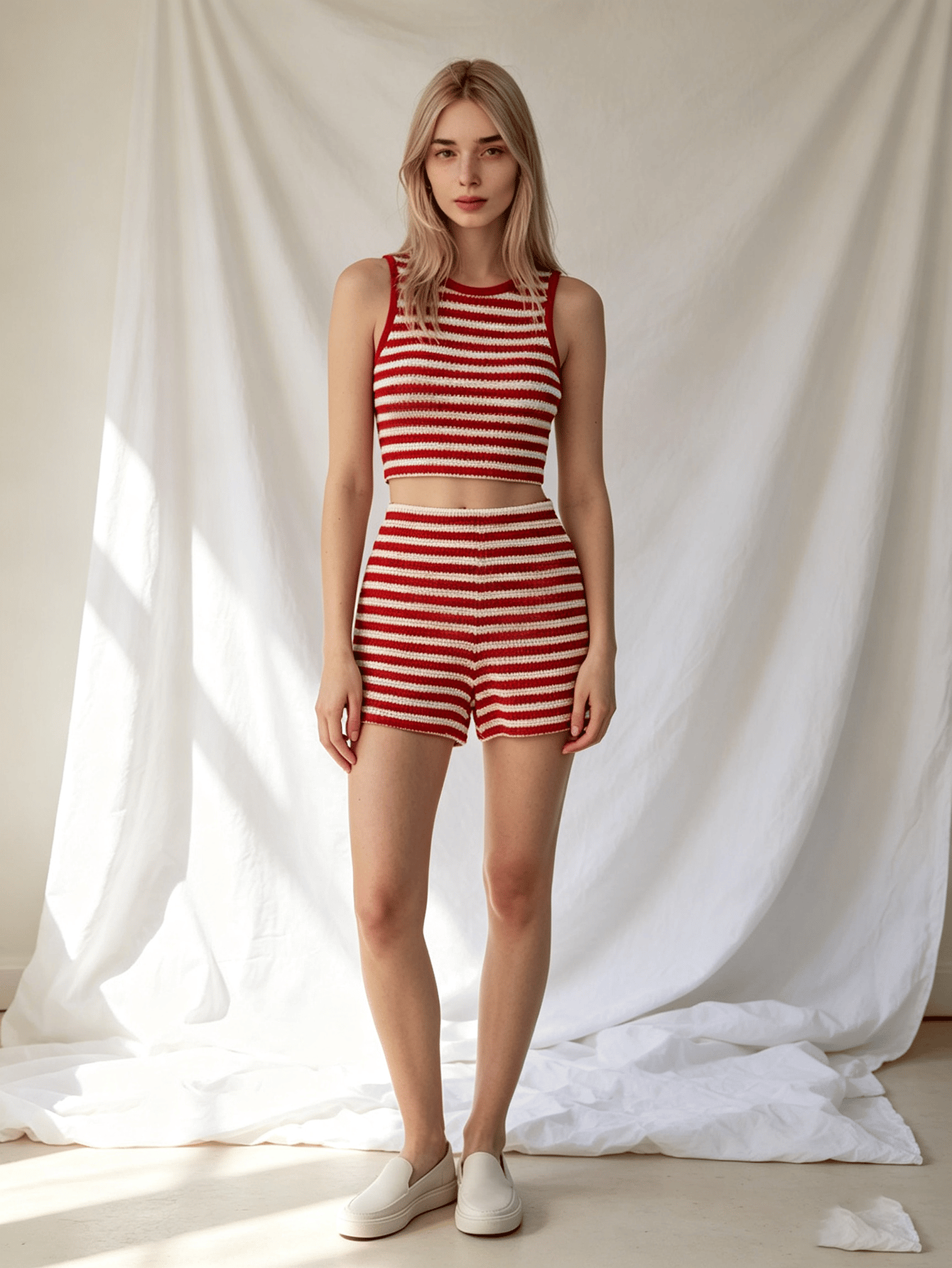 Striped Knit Tank Top and Shorts Set