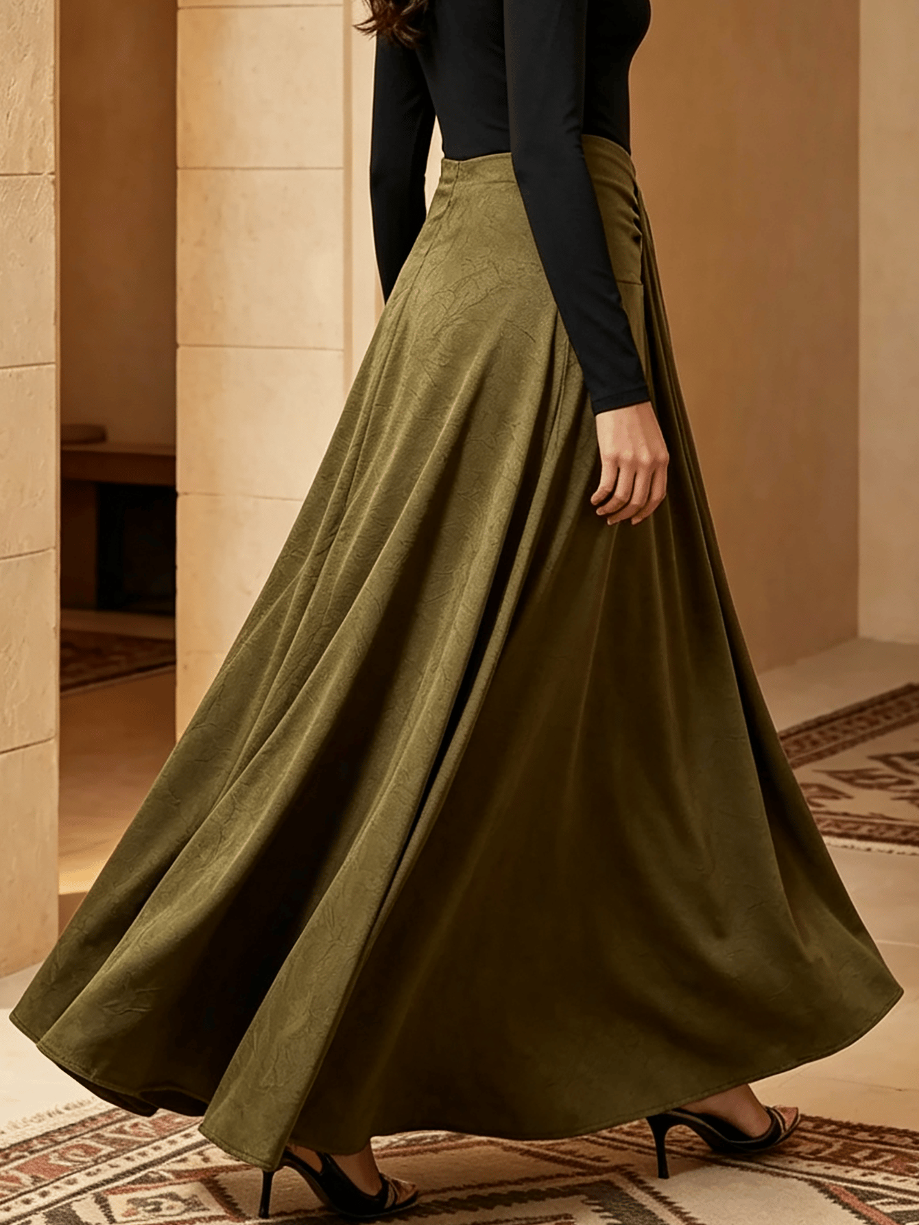 Women High Waist Draped Wrap Maxi Skirt