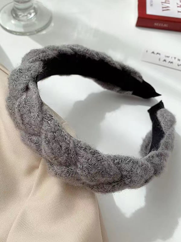 Grey Knitted Braided Headband 