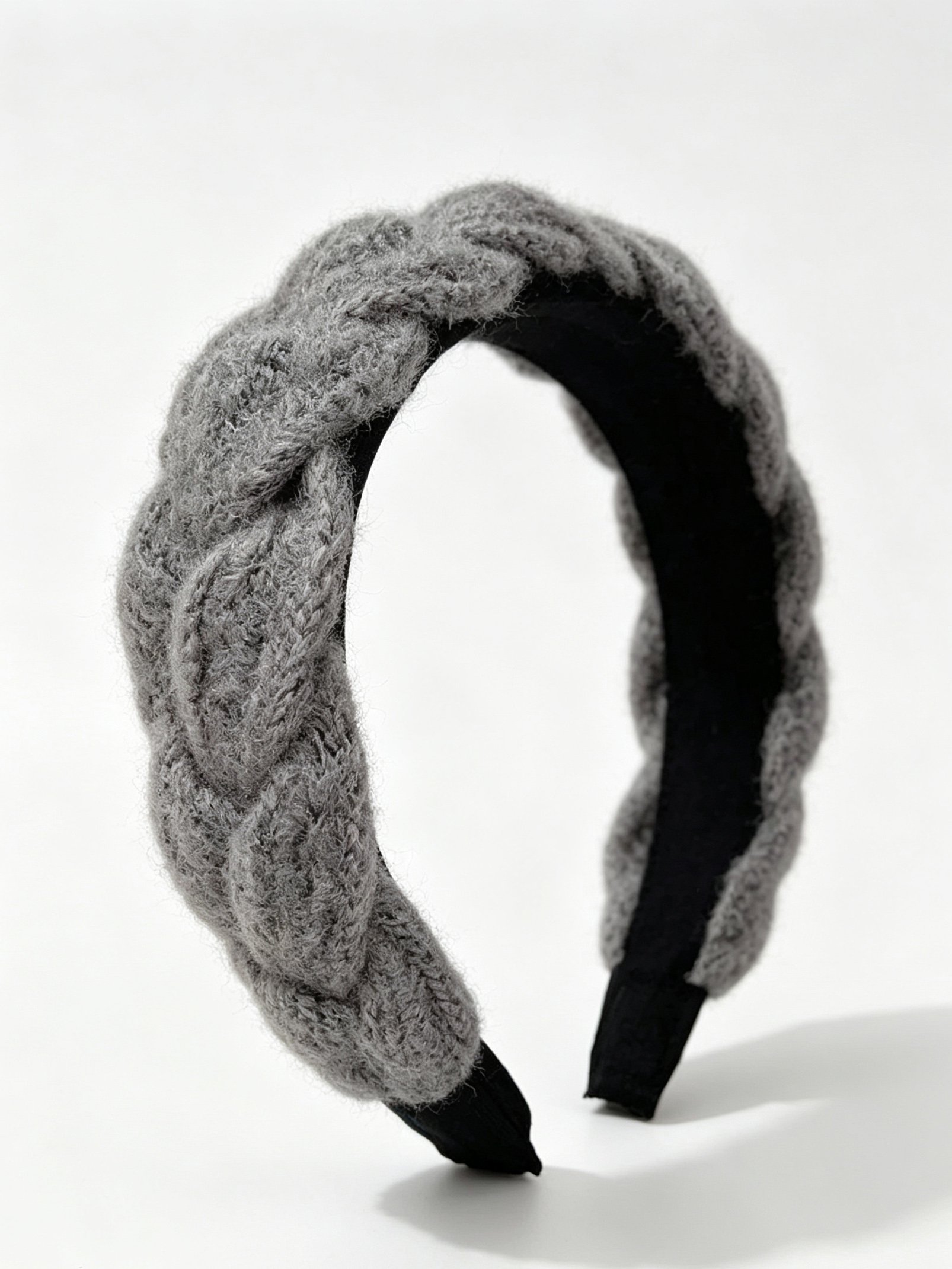 Grey Knitted Braided Headband 
