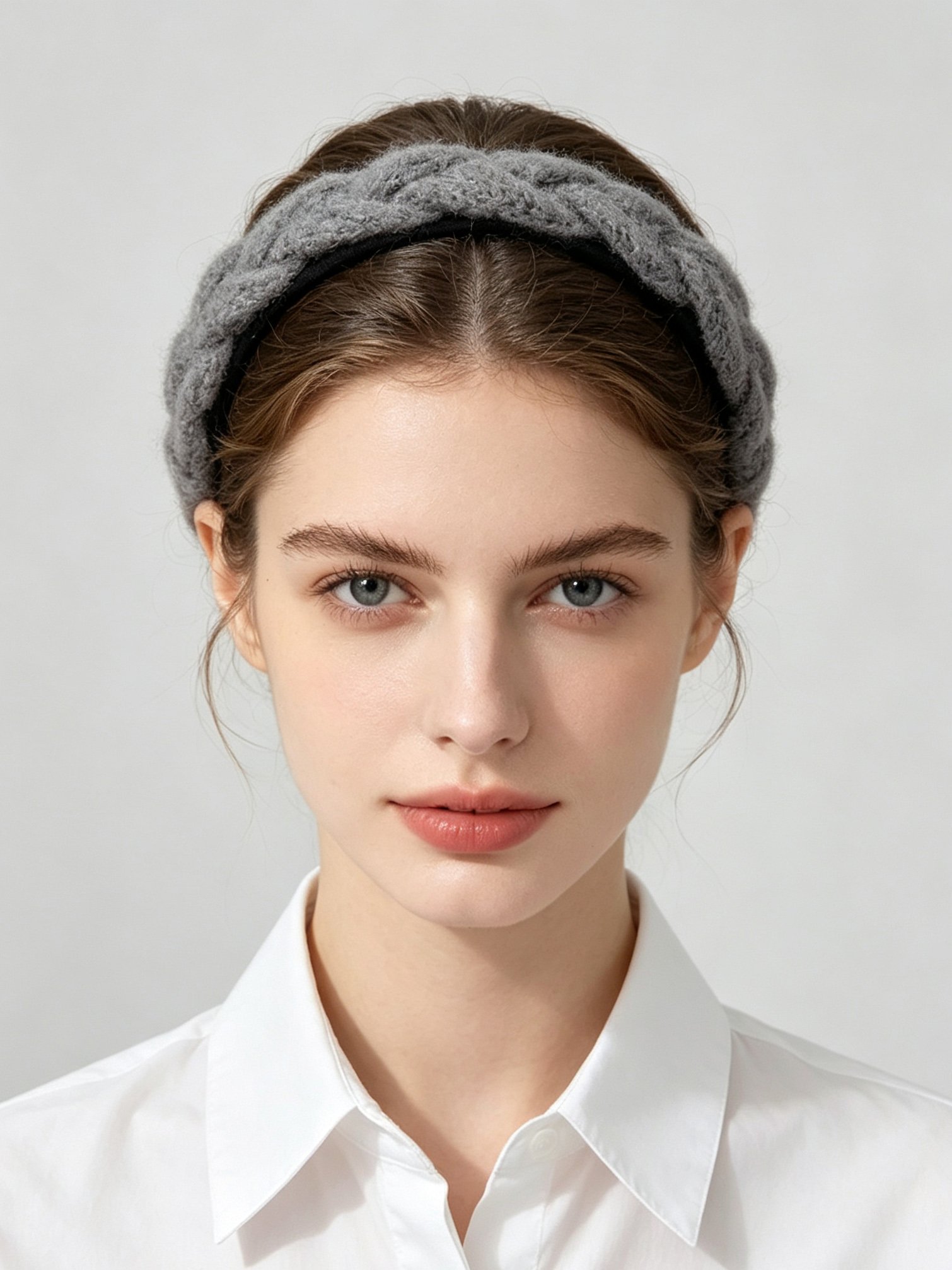 Grey Knitted Braided Headband 