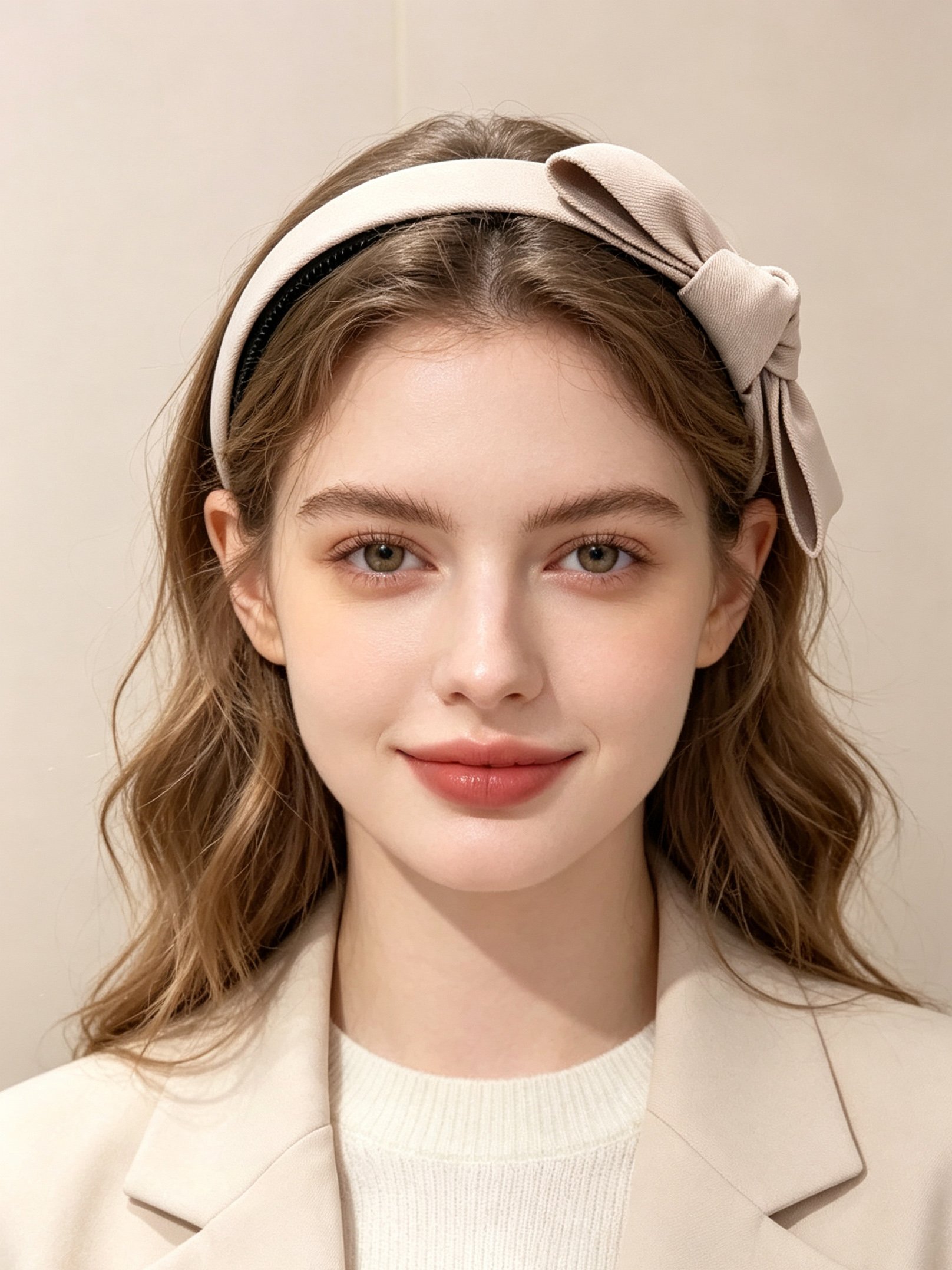 Beige Knot Bow Headband 