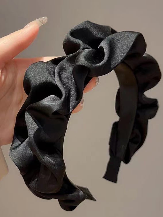 Black Ruched Satin Headband