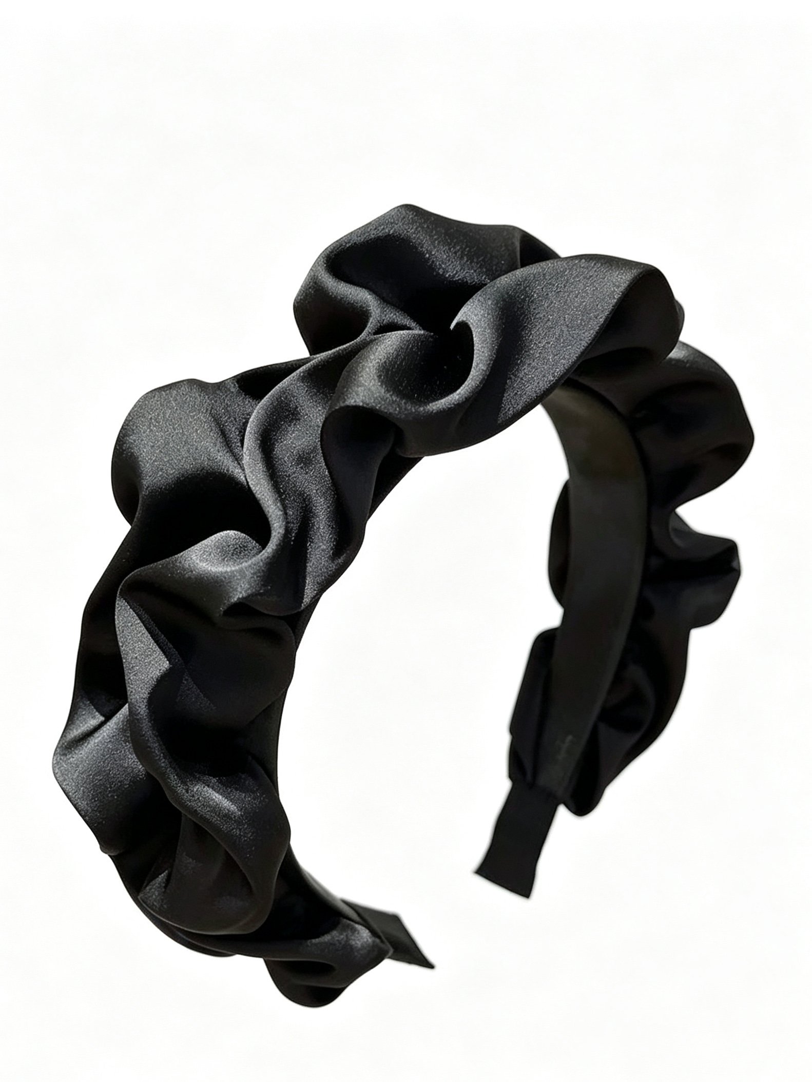 Black Ruched Satin Headband