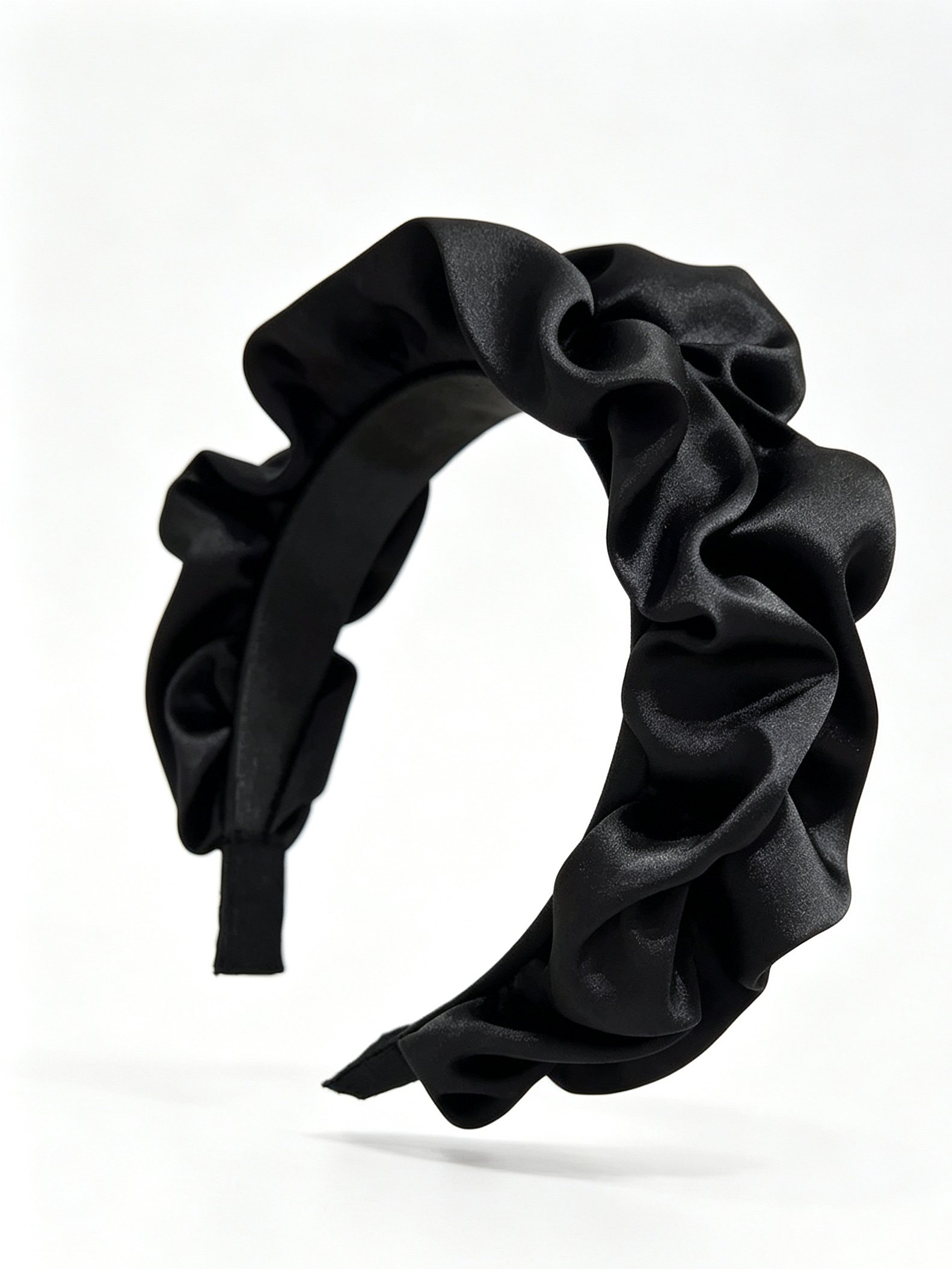 Black Ruched Satin Headband