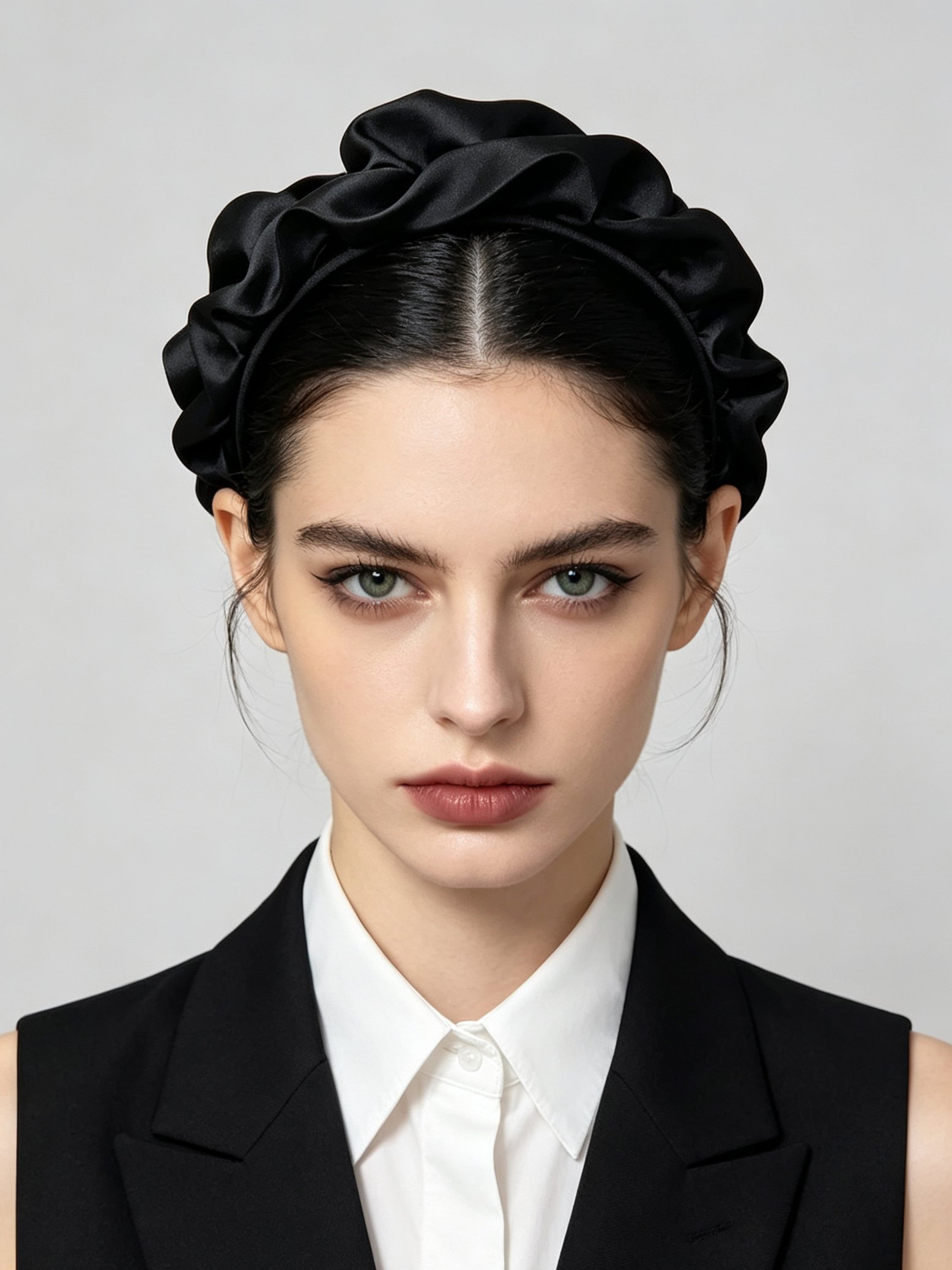 Black Ruched Satin Headband