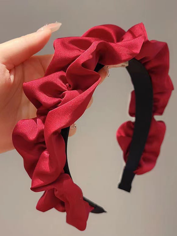 Burgundy Ruched Satin Headband