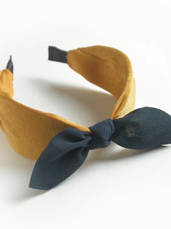 Yellow Headband with Navy Bow Detail