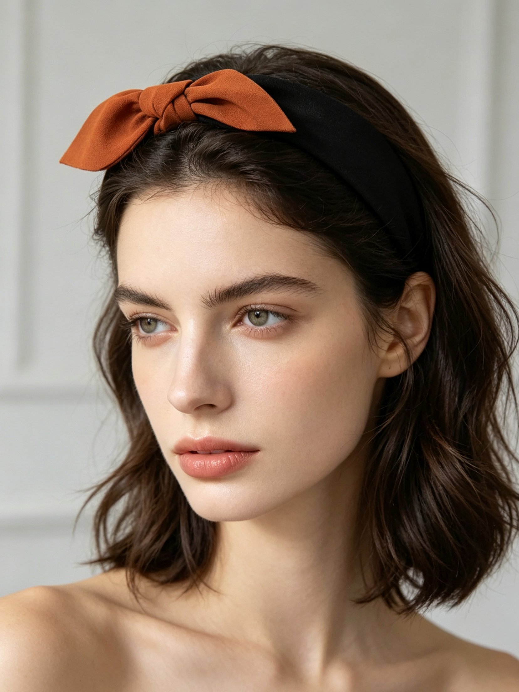 Black Headband with Rust Bow Accent