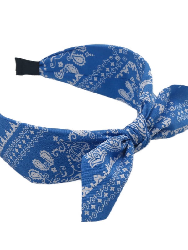 Medium Blue Paisley Bow Headband 