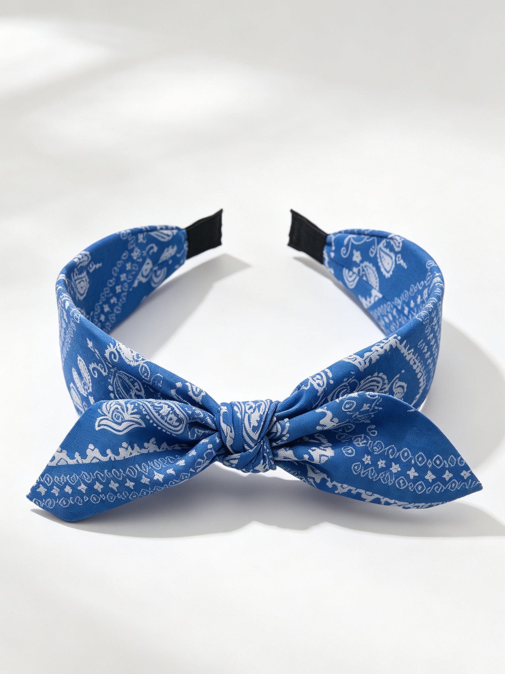 Medium Blue Paisley Bow Headband 