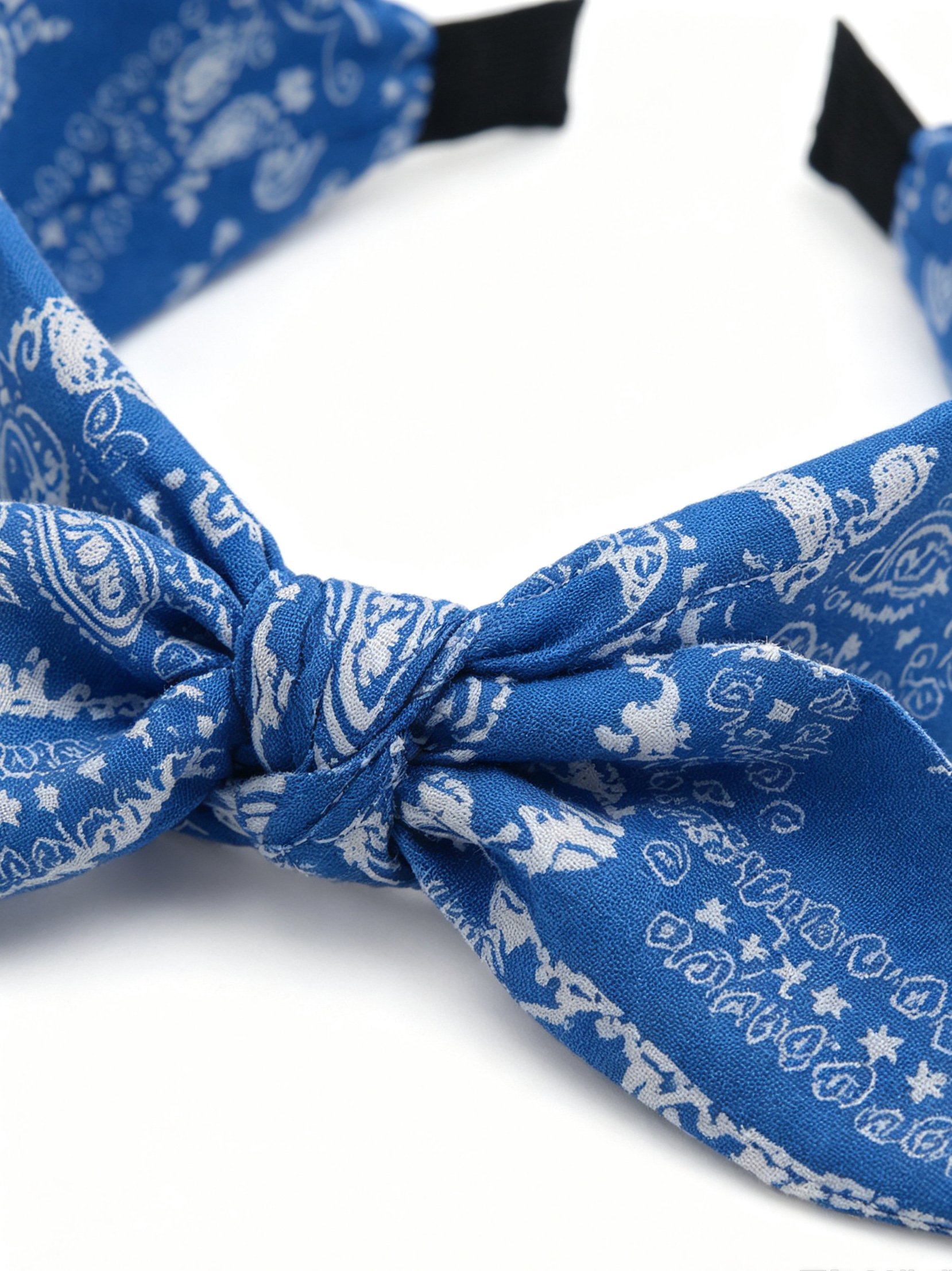 Medium Blue Paisley Bow Headband 