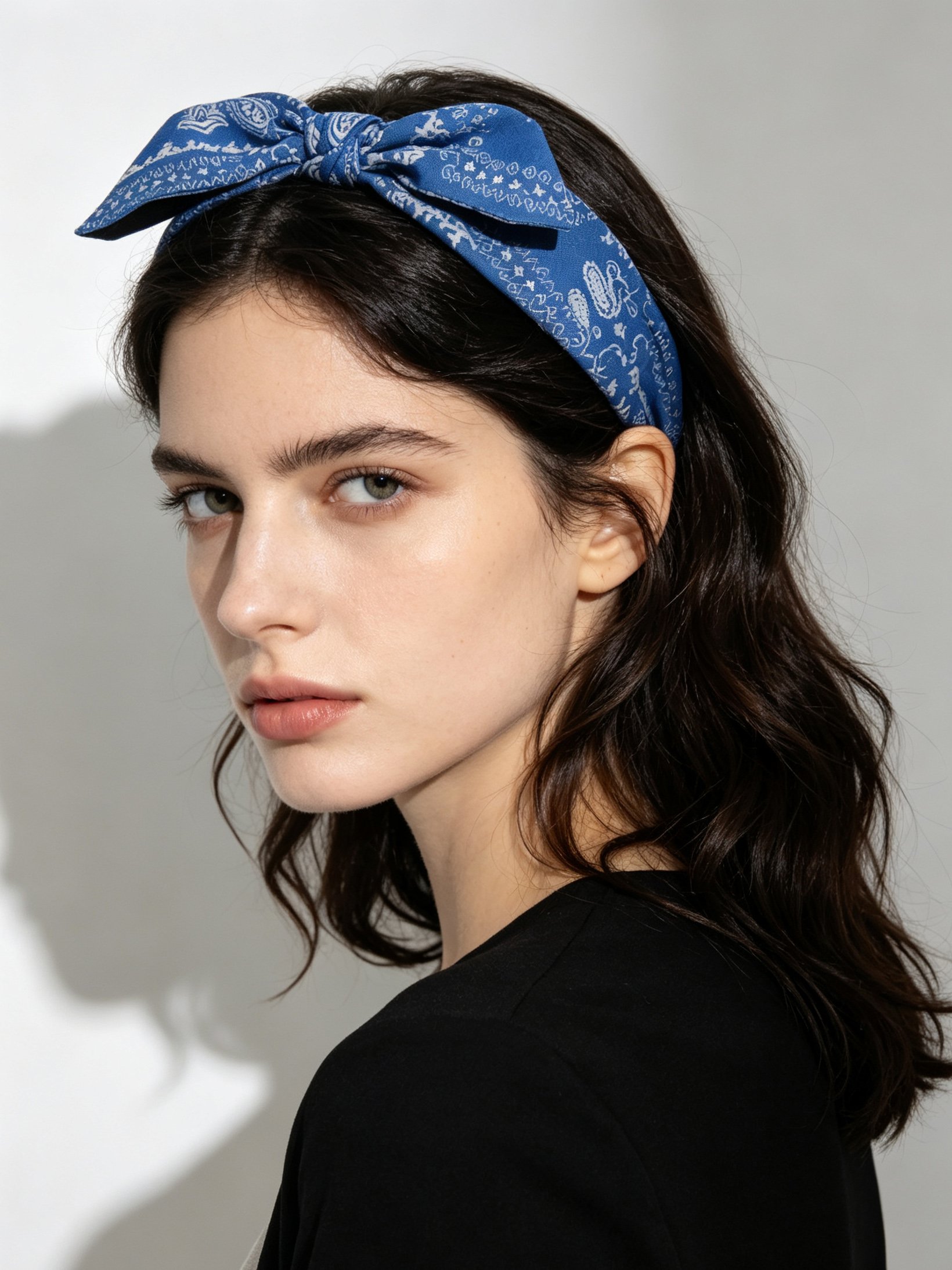 Medium Blue Paisley Bow Headband 