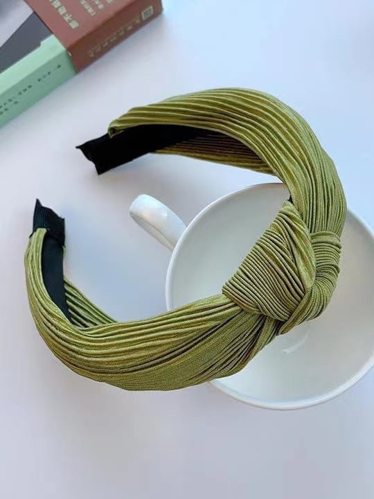 Green Pleated Knotted Headband 