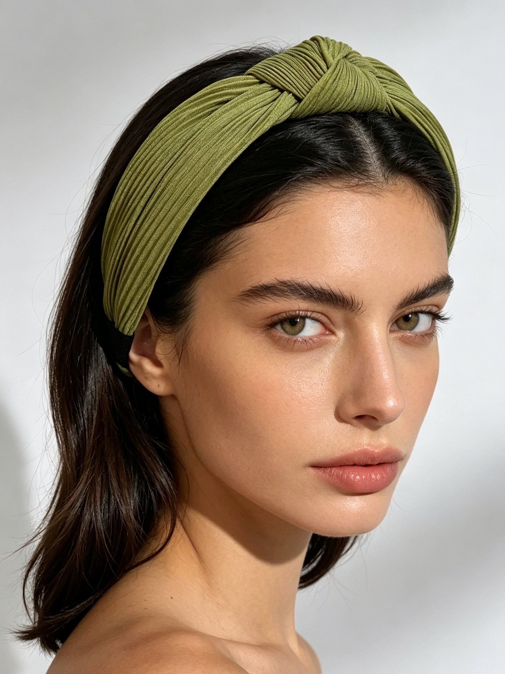 Green Pleated Knotted Headband 
