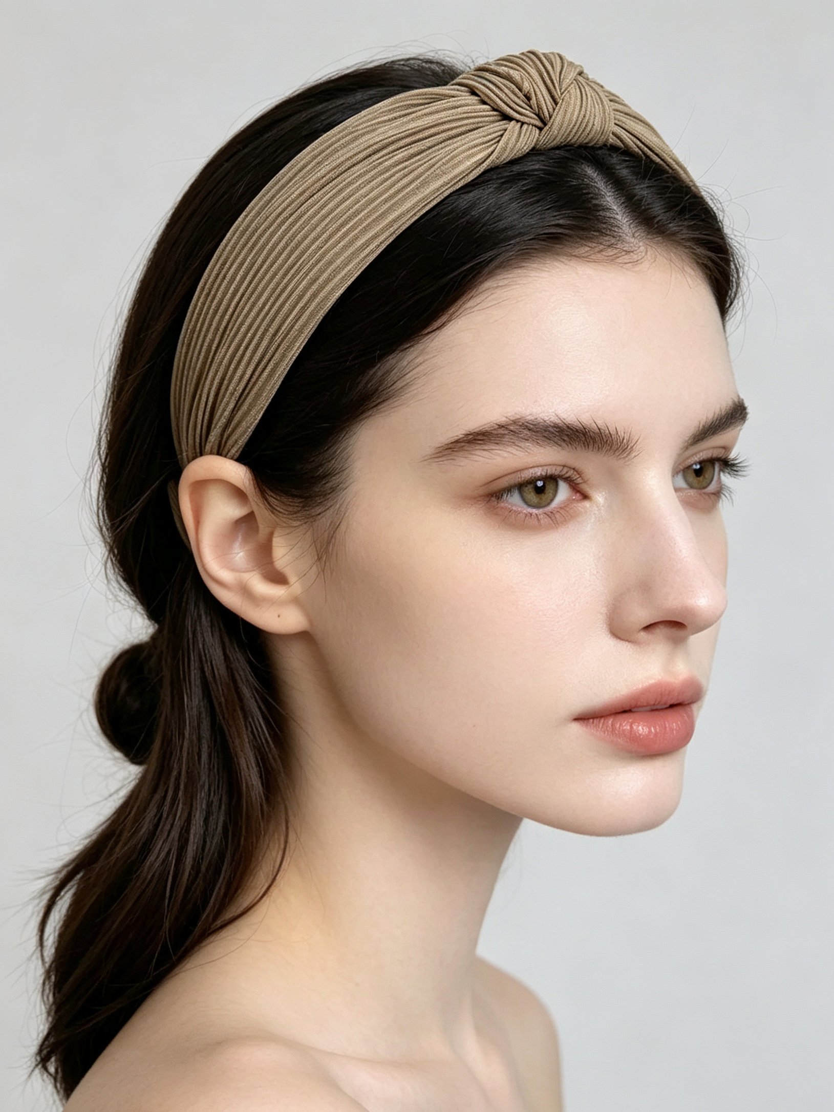 Khaki Pleated Knot Headband