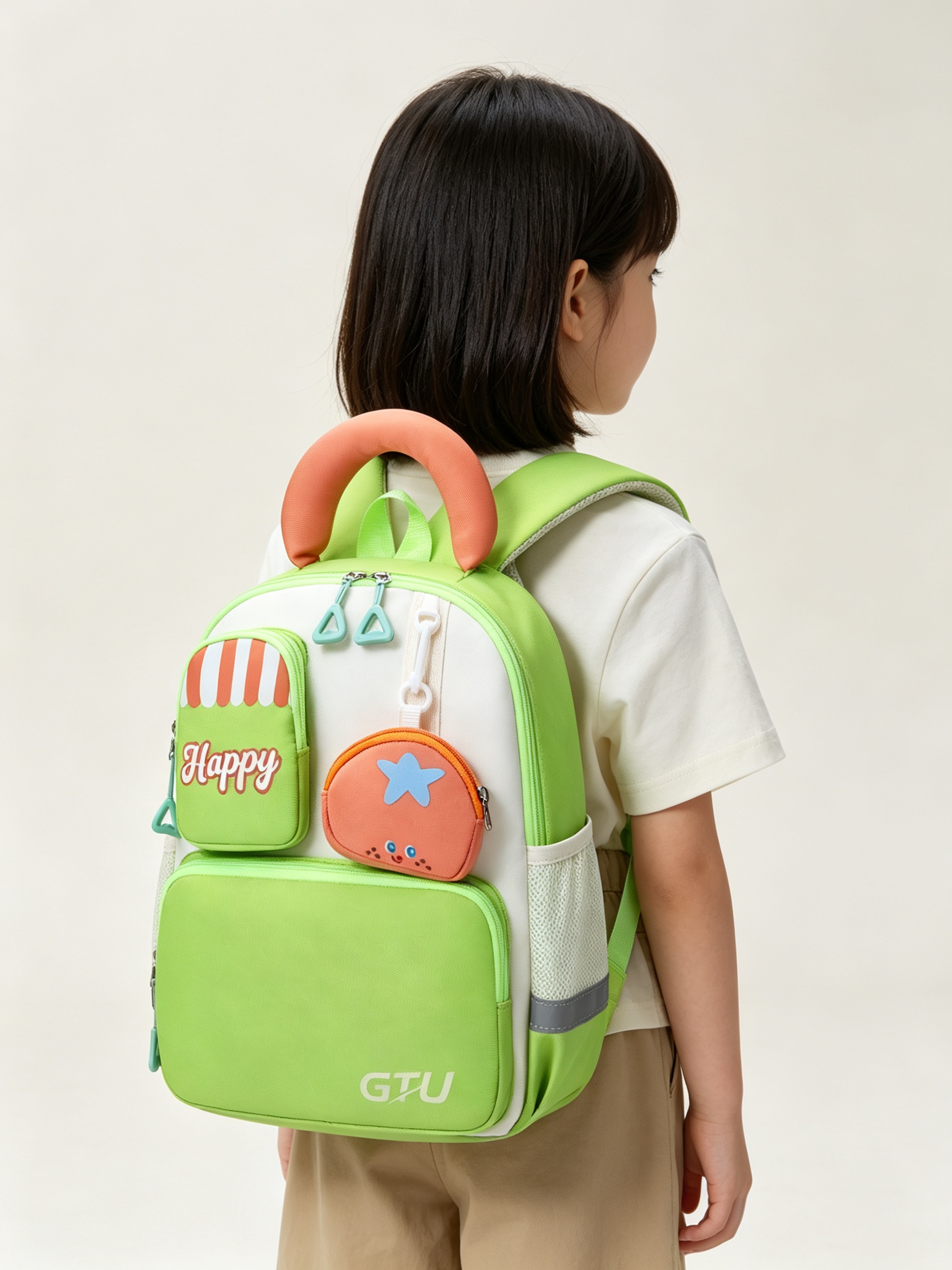 Kids Green School Backpack with Pouch