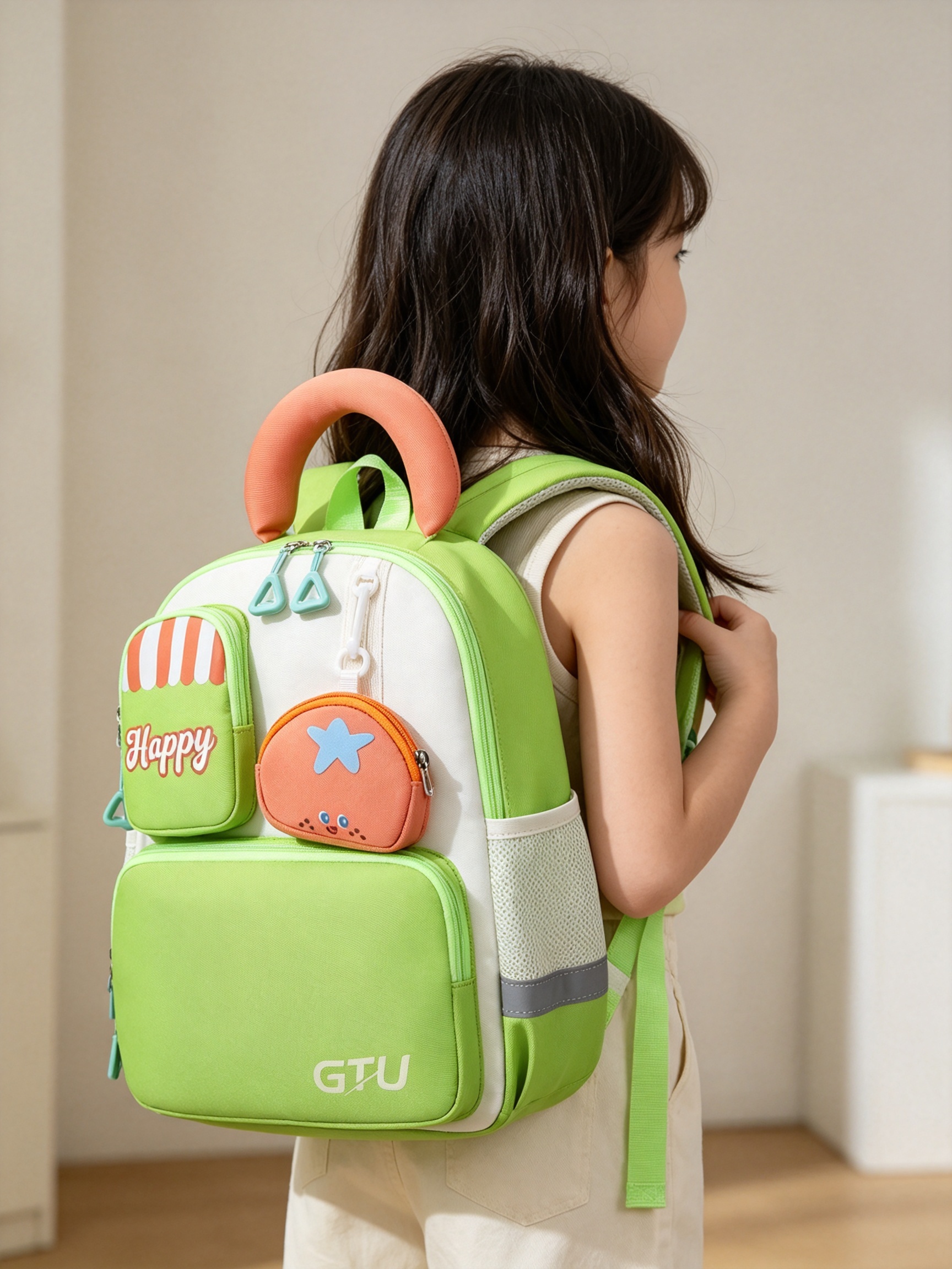 Kids Green School Backpack with Pouch