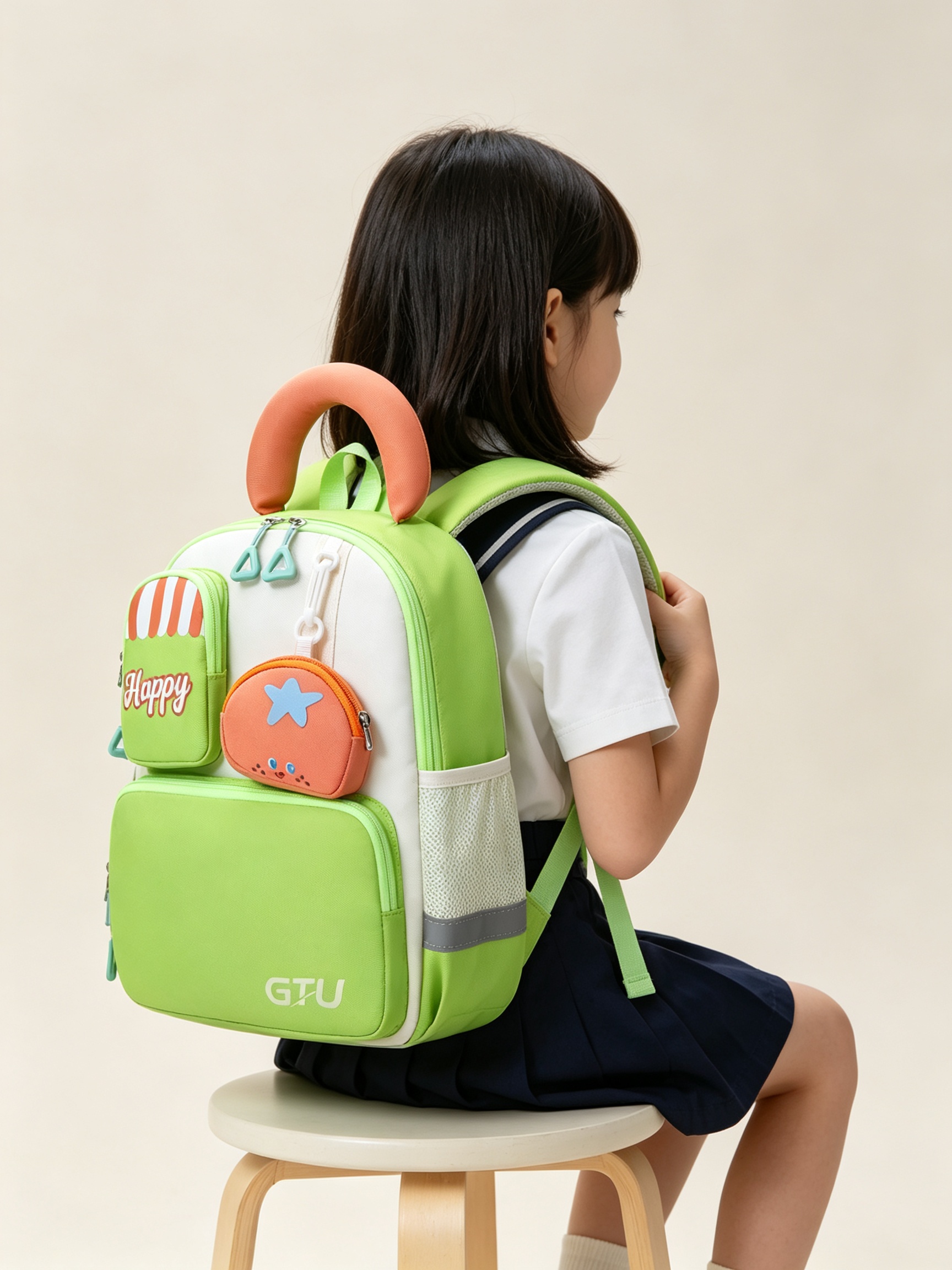Kids Green School Backpack with Pouch