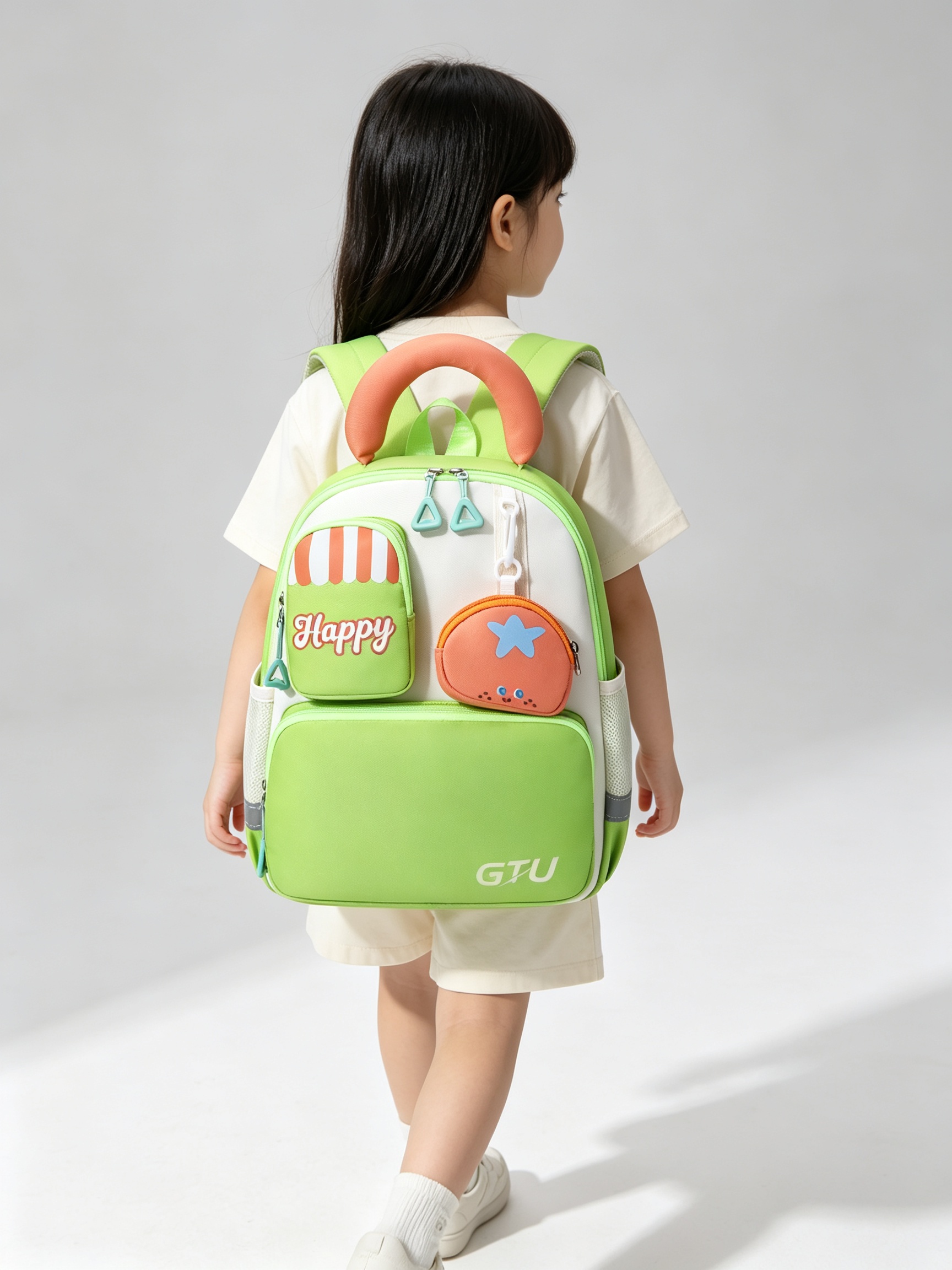 Kids Green School Backpack with Pouch