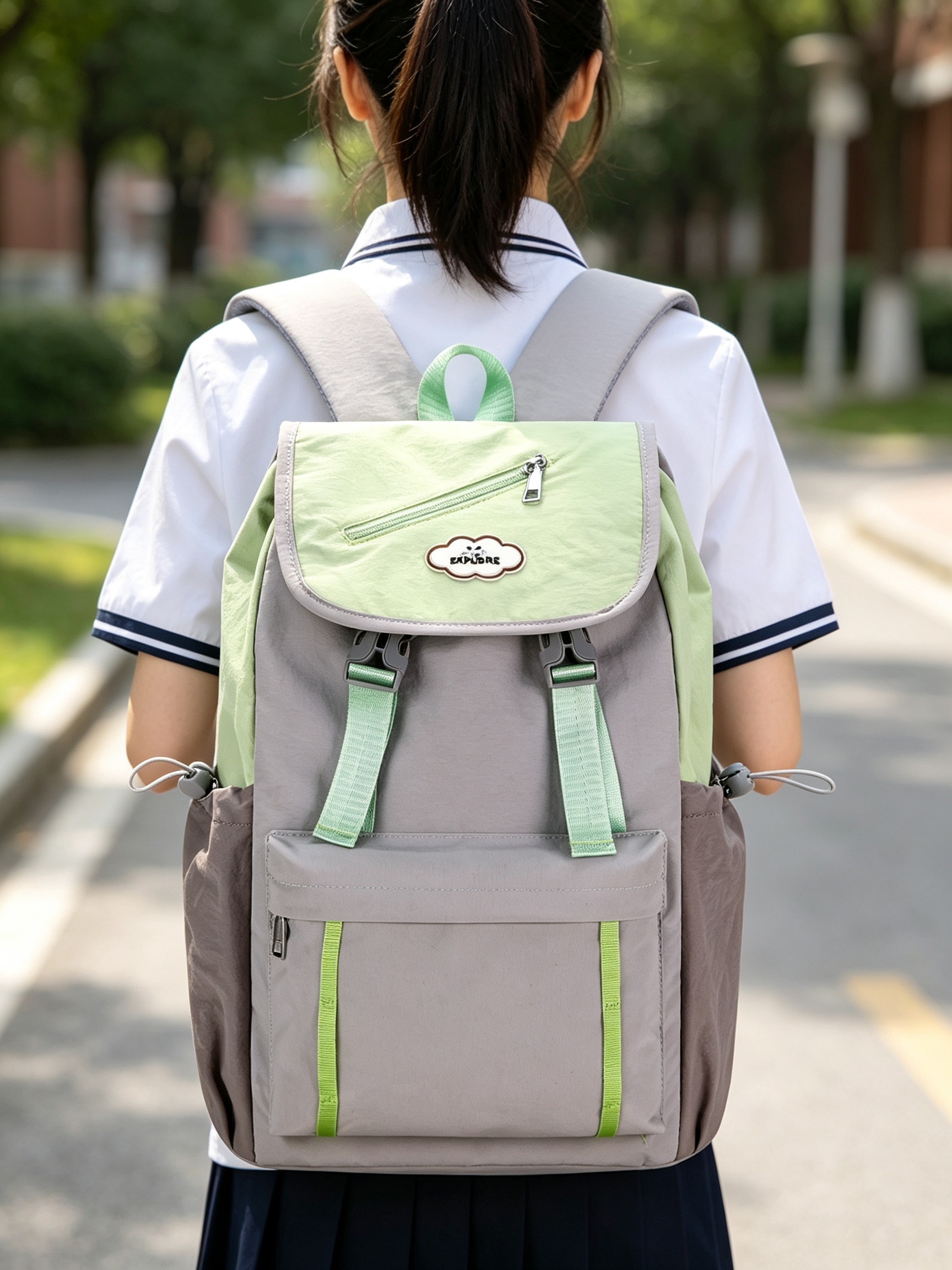 Green and Grey School Backpack 