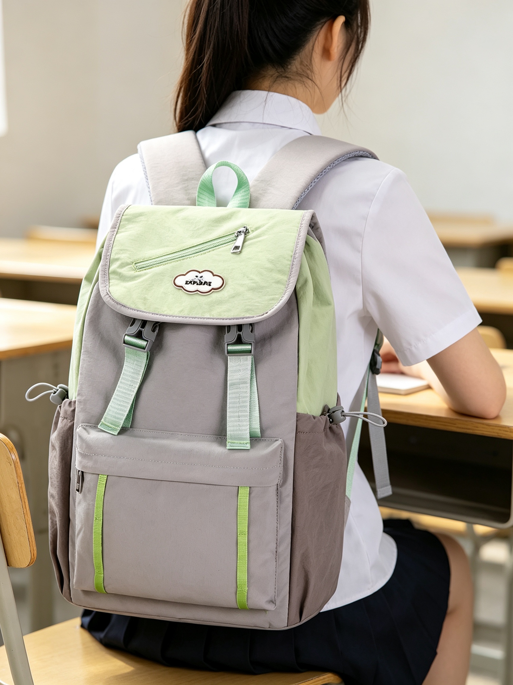 Green and Grey School Backpack 