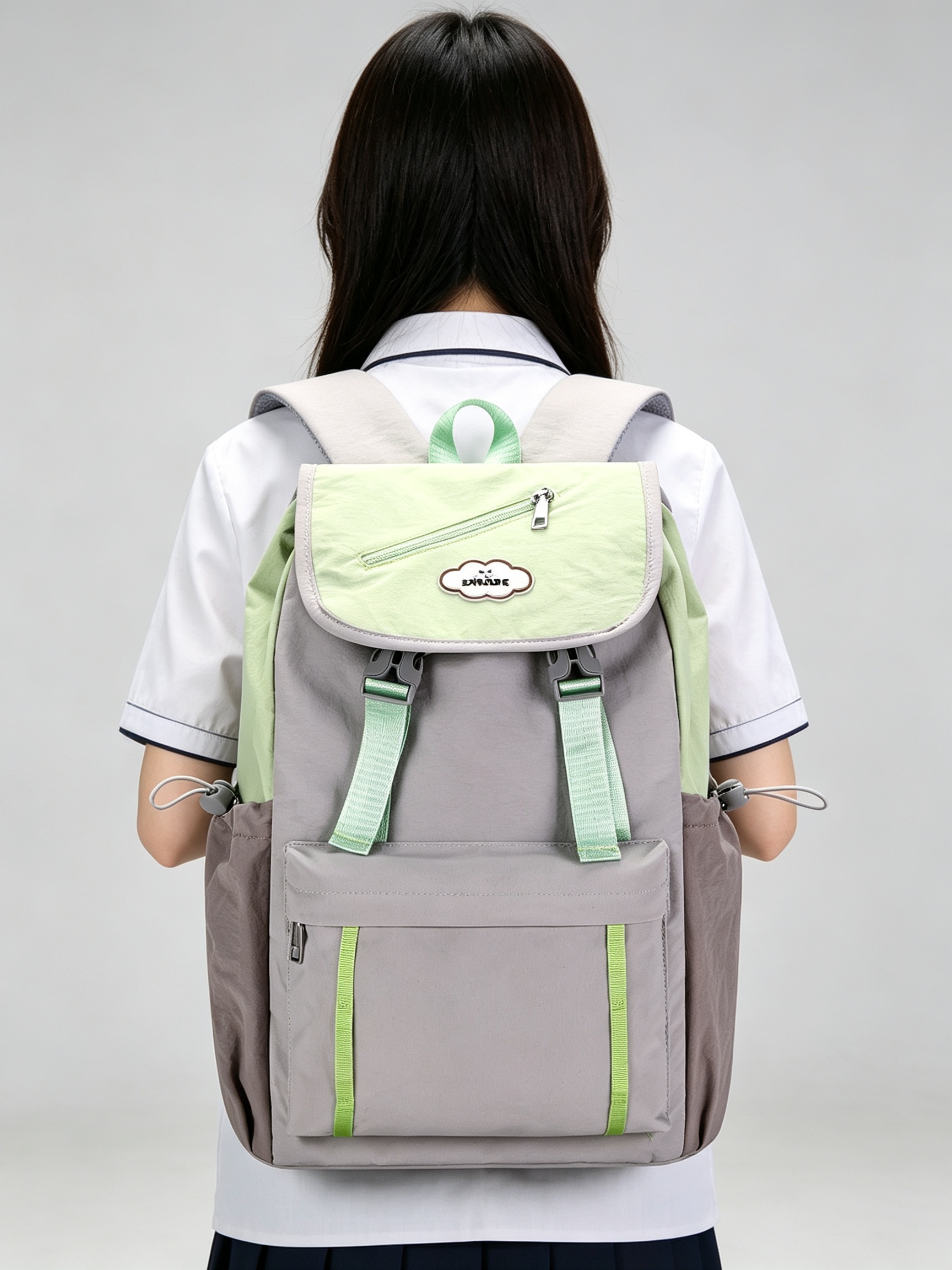 Green and Grey School Backpack 