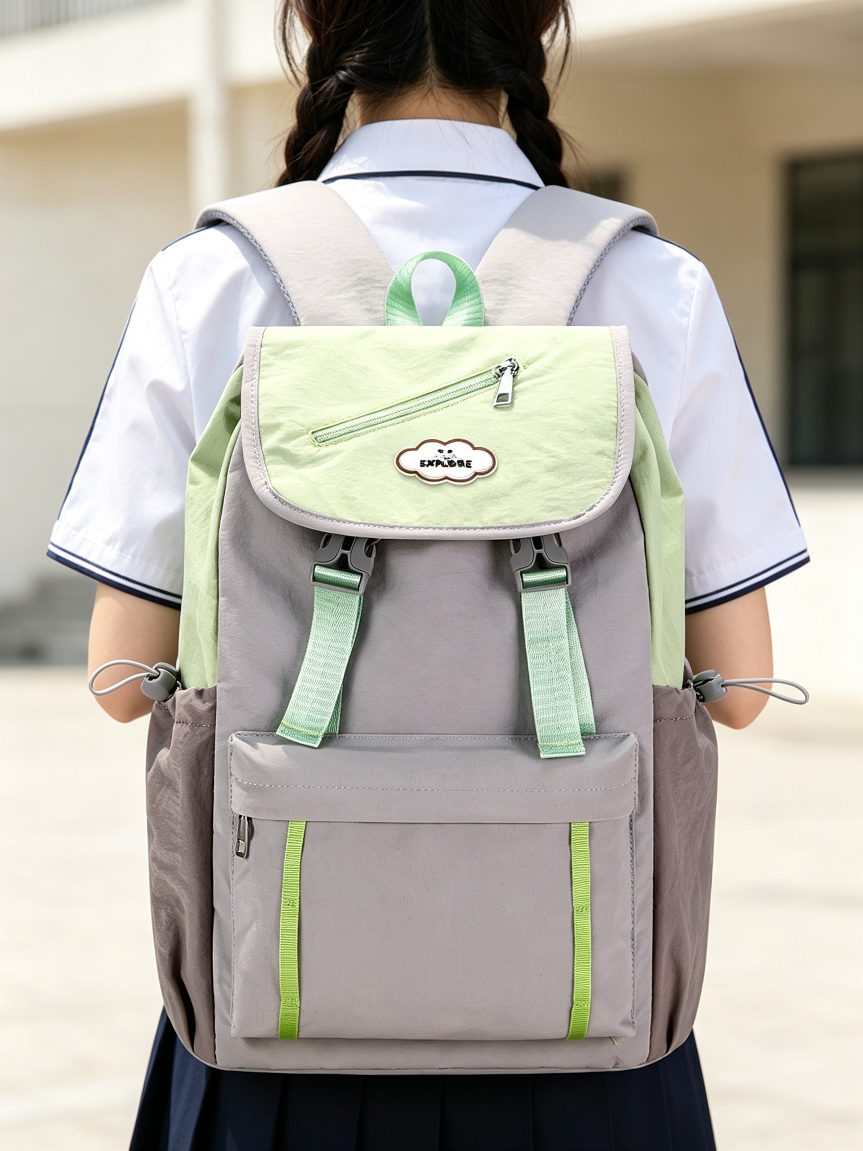Green and Grey School Backpack 