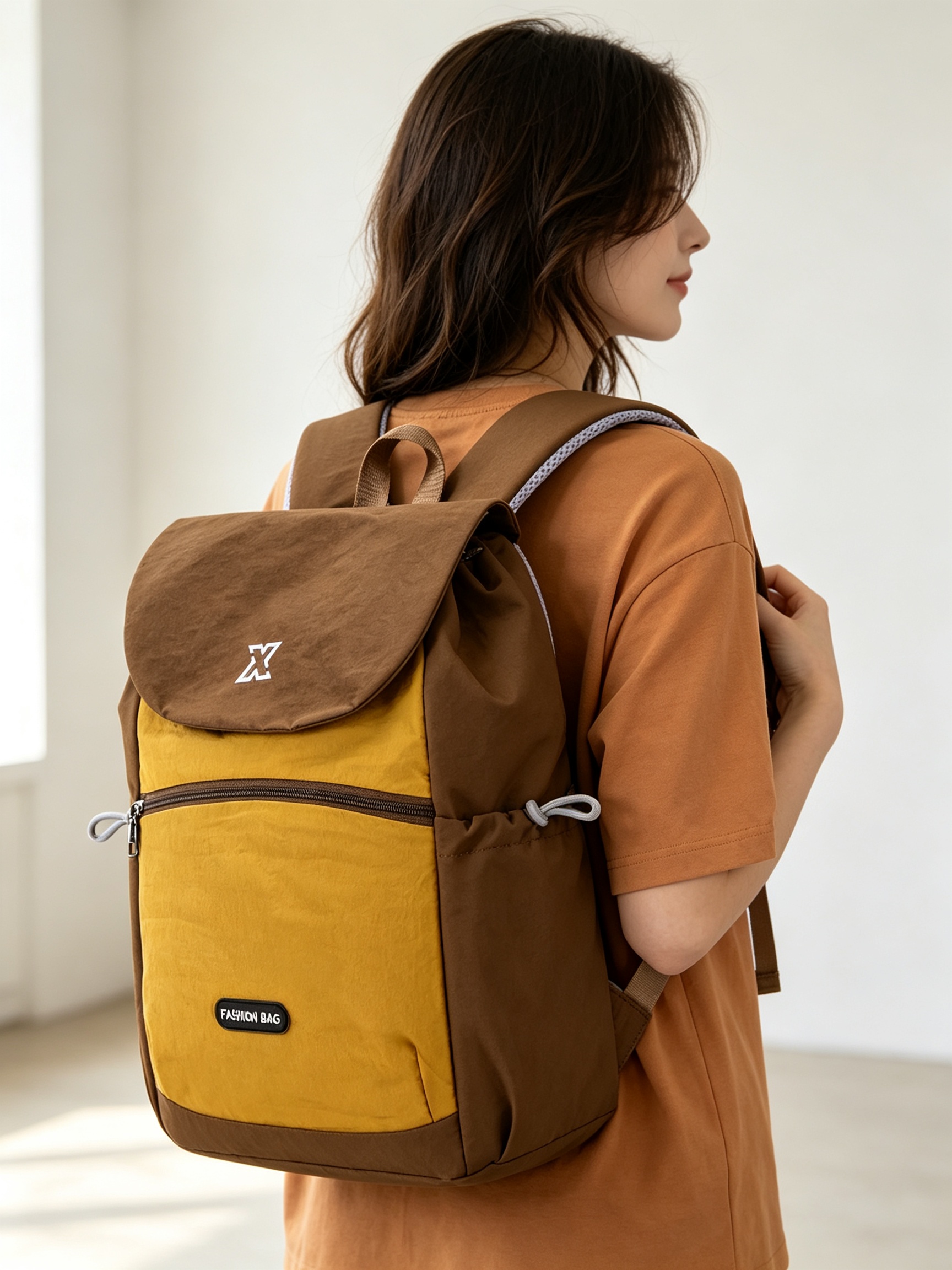 Coffee Brown Plain Backpack 