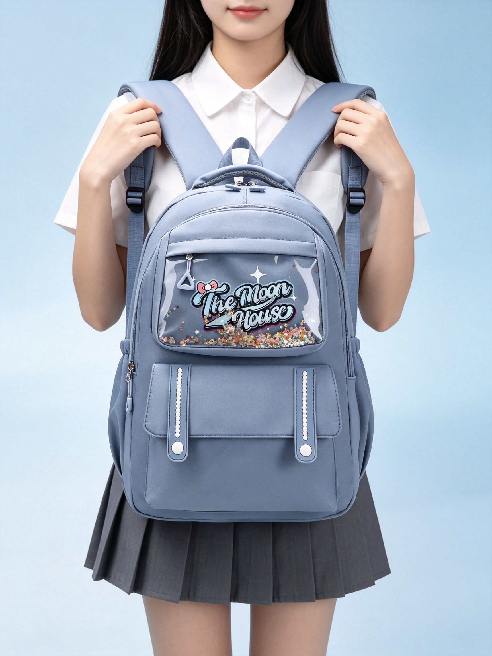 Grey School Backpack with Charm Display Pocket