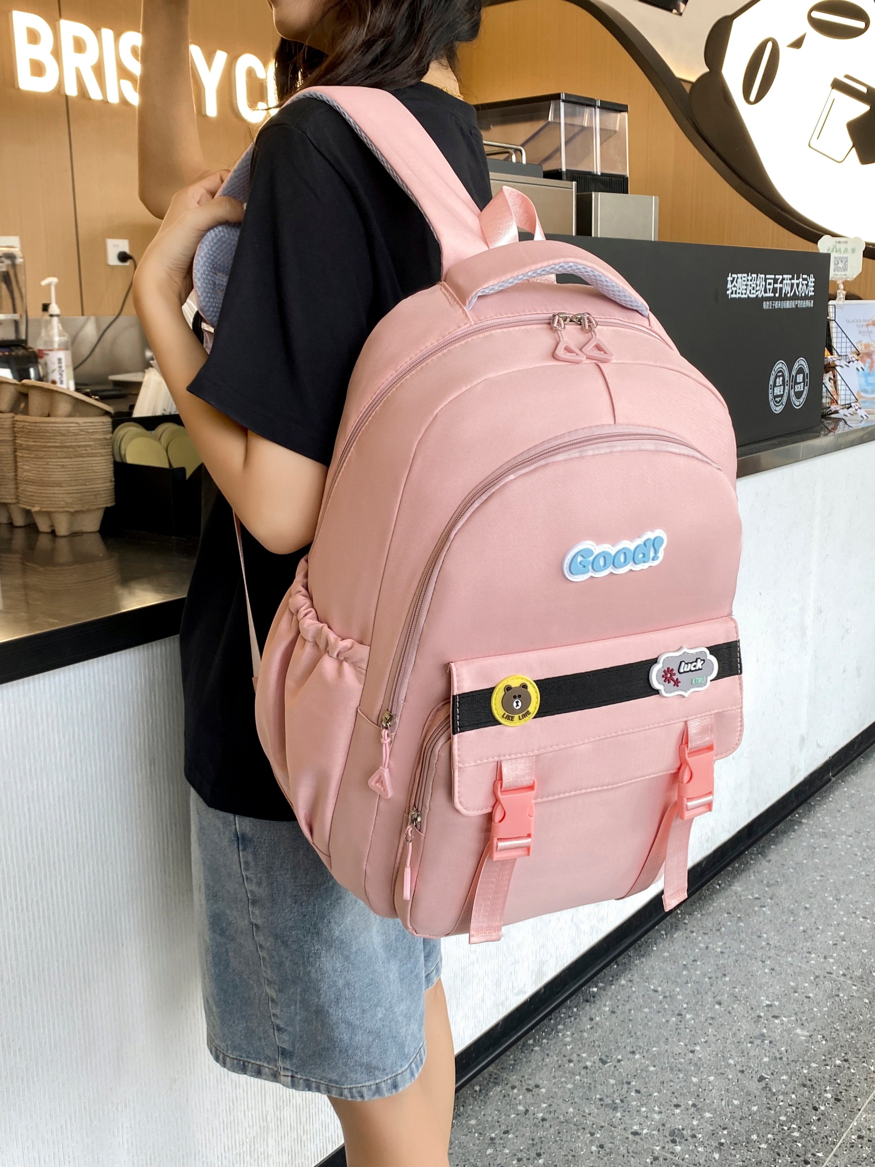 Pink Plain Backpack 