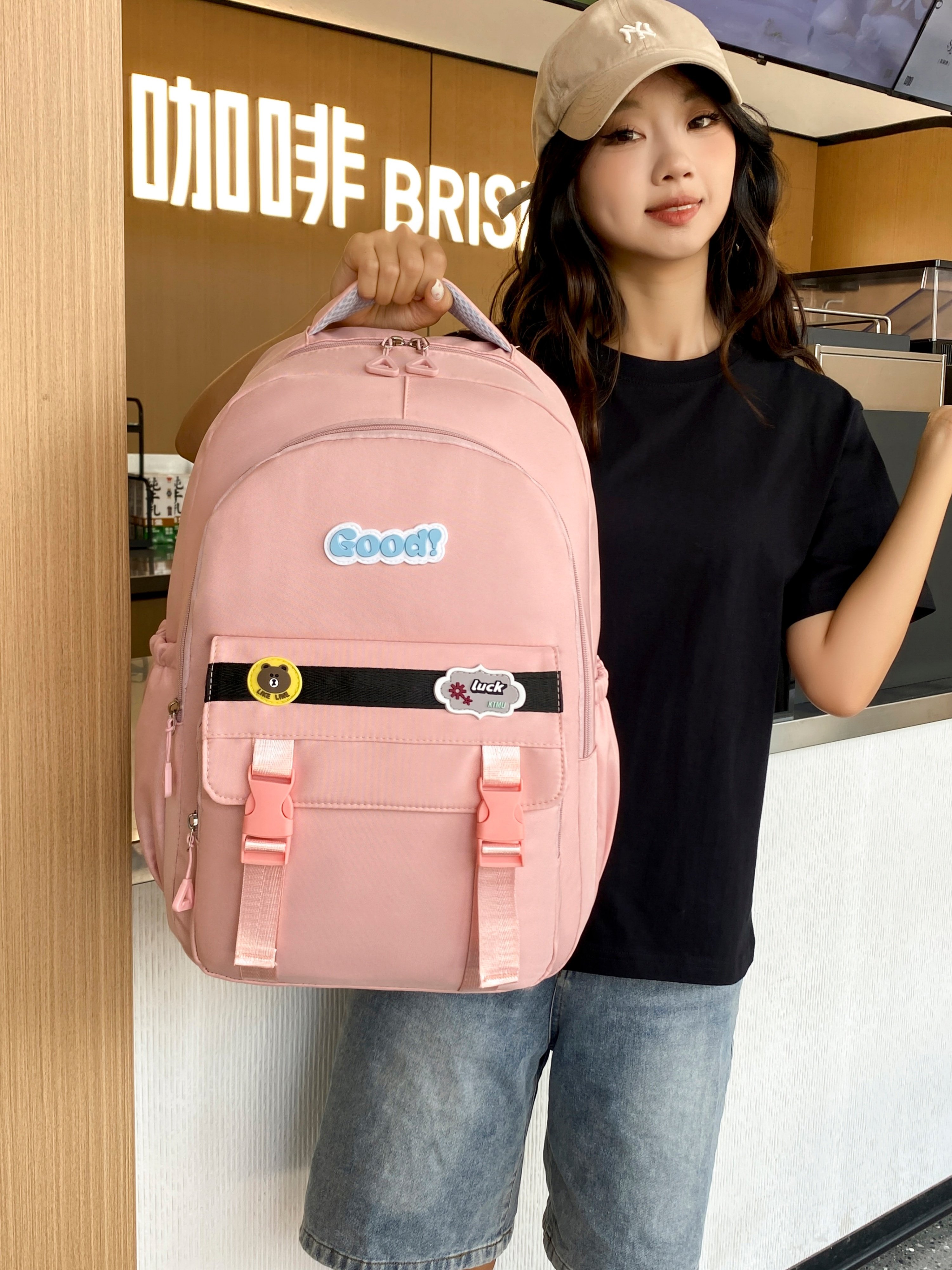 Pink Plain Backpack 