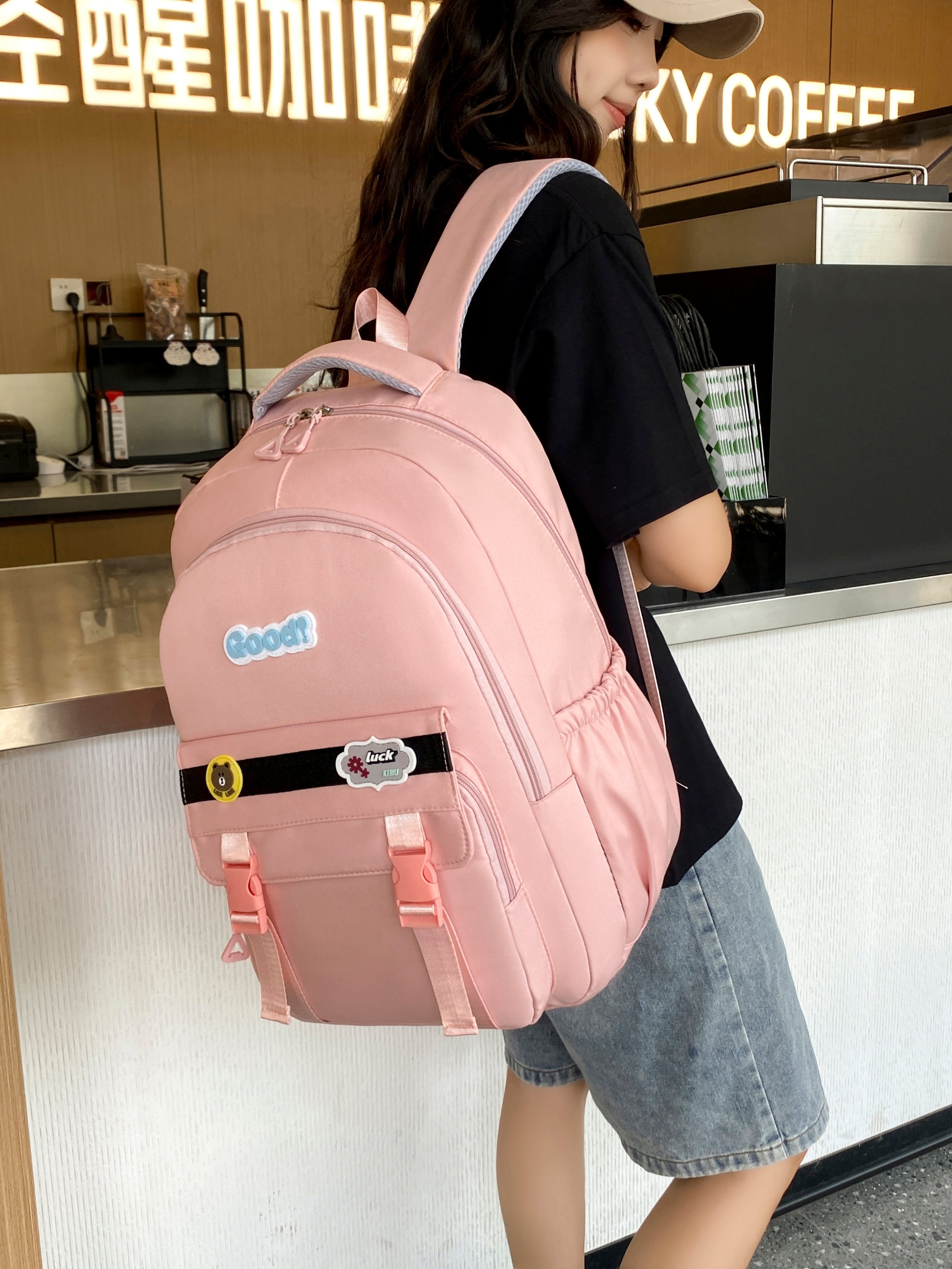 Pink Plain Backpack 