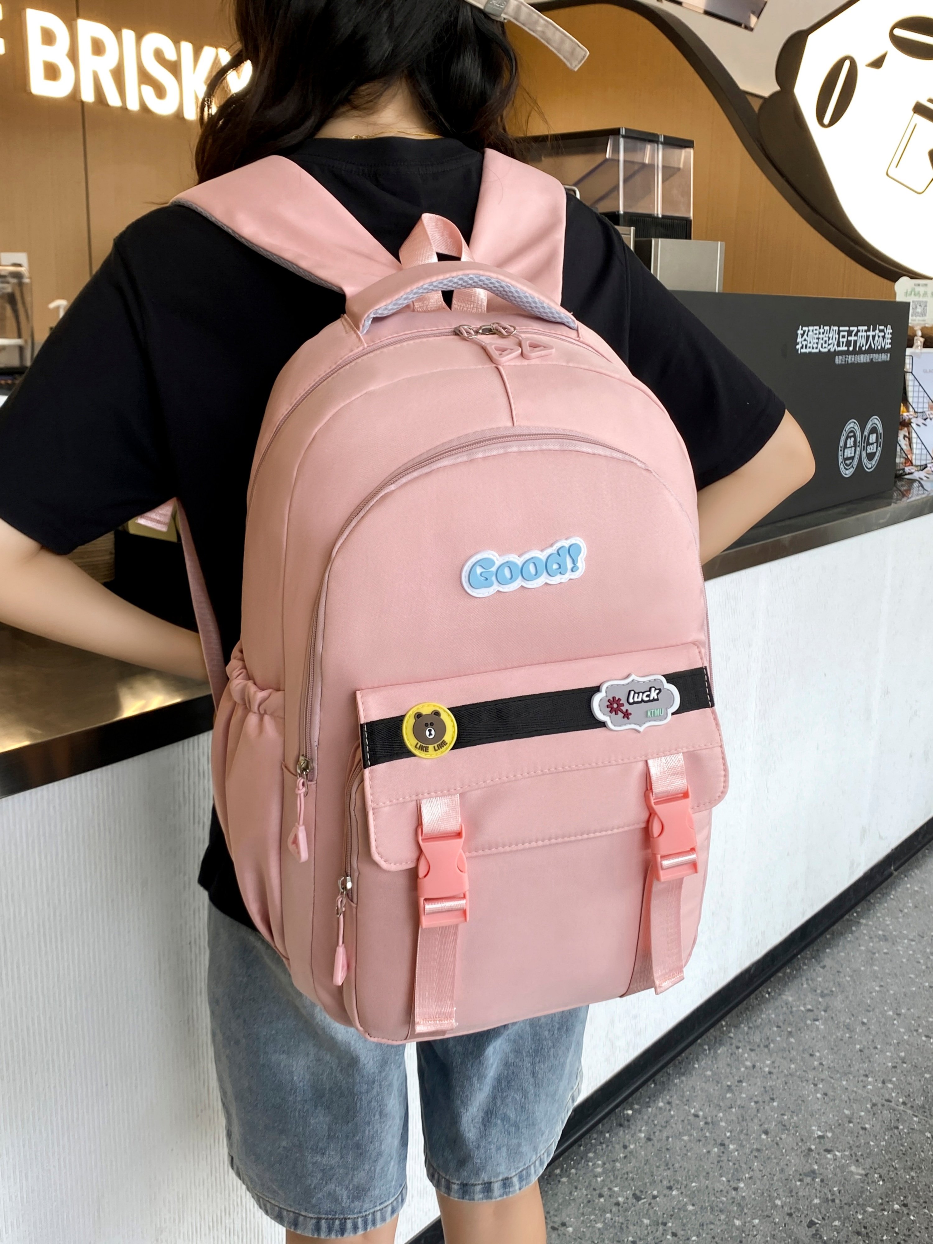 Pink Plain Backpack 